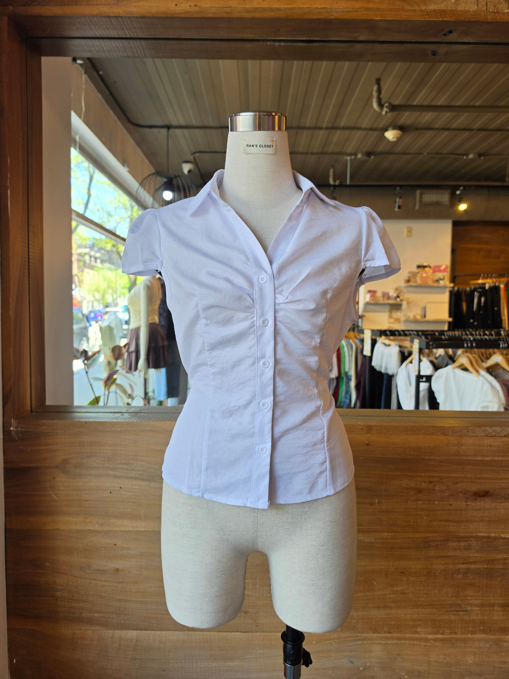 Market Stroll Ruched Tie-Back Blouse