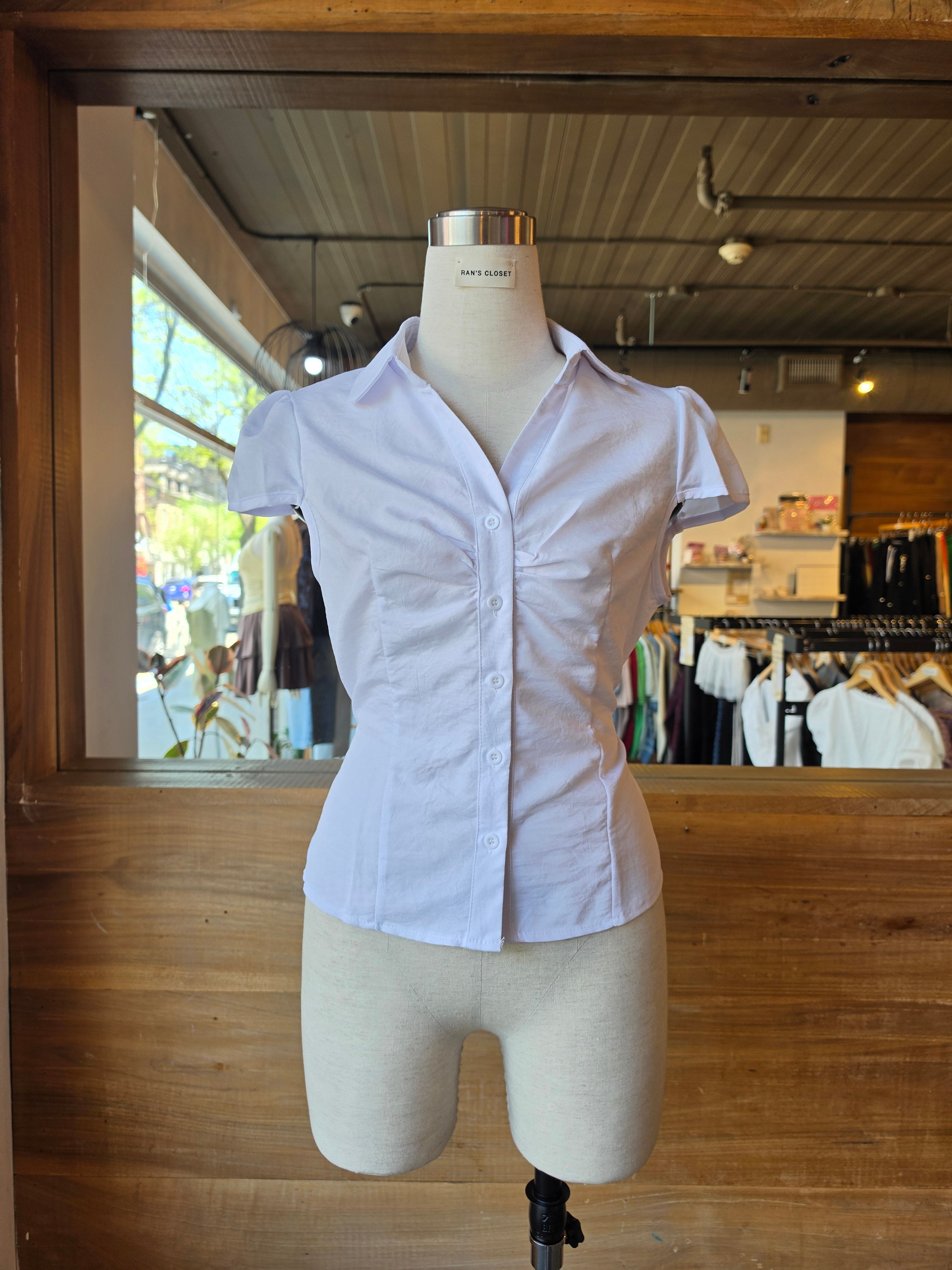 Market Stroll Ruched Tie-Back Blouse