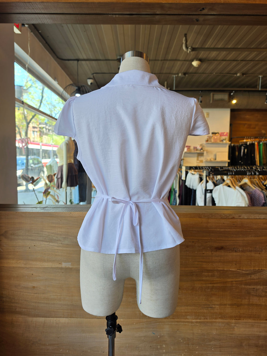 Market Stroll Ruched Tie-Back Blouse