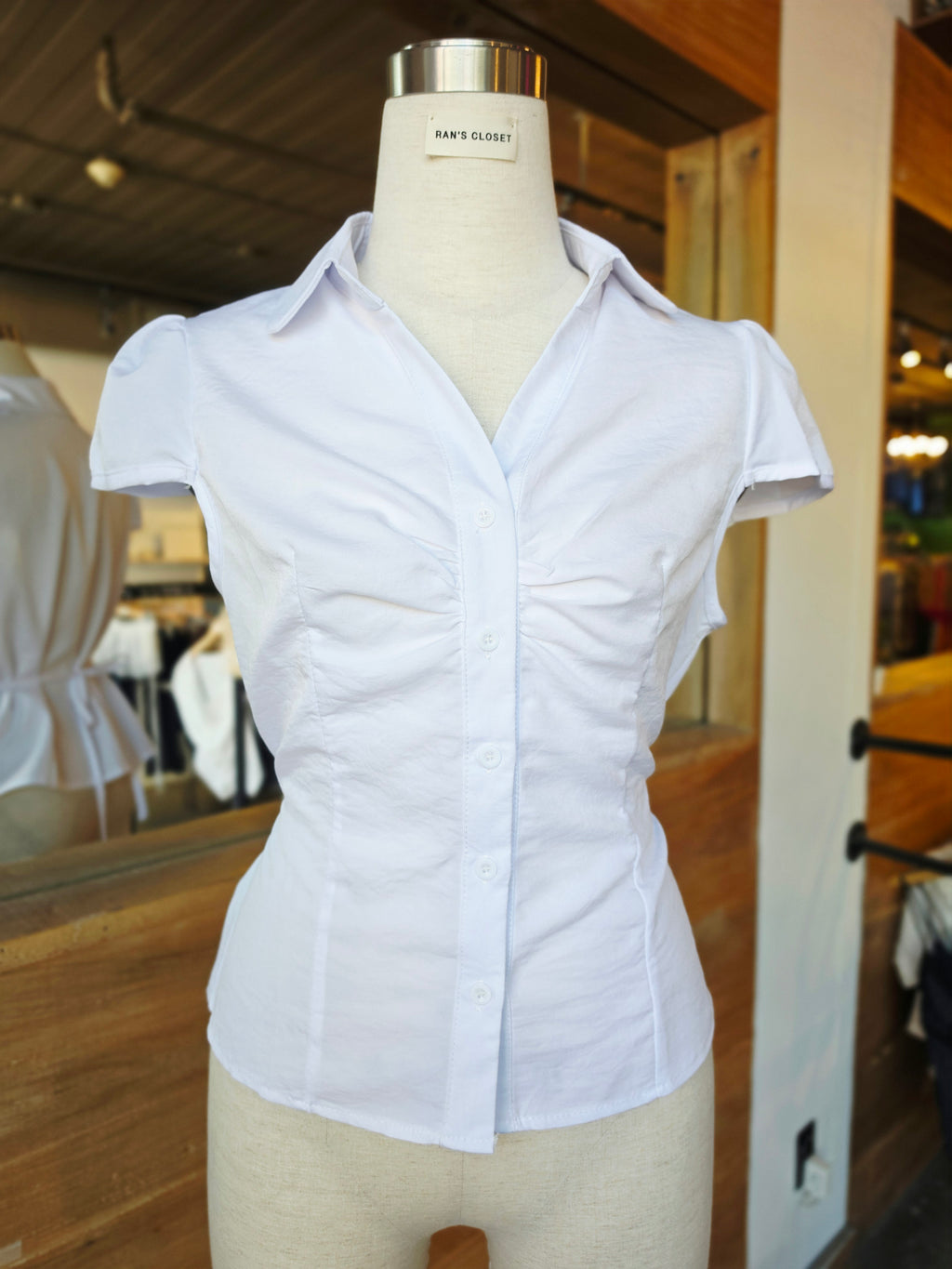 Market Stroll Ruched Tie-Back Blouse