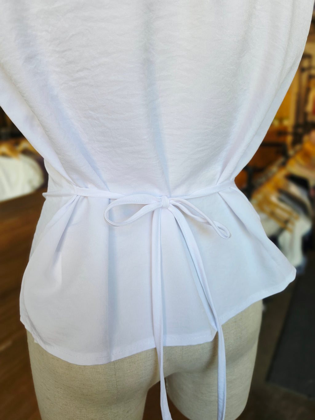 Market Stroll Ruched Tie-Back Blouse