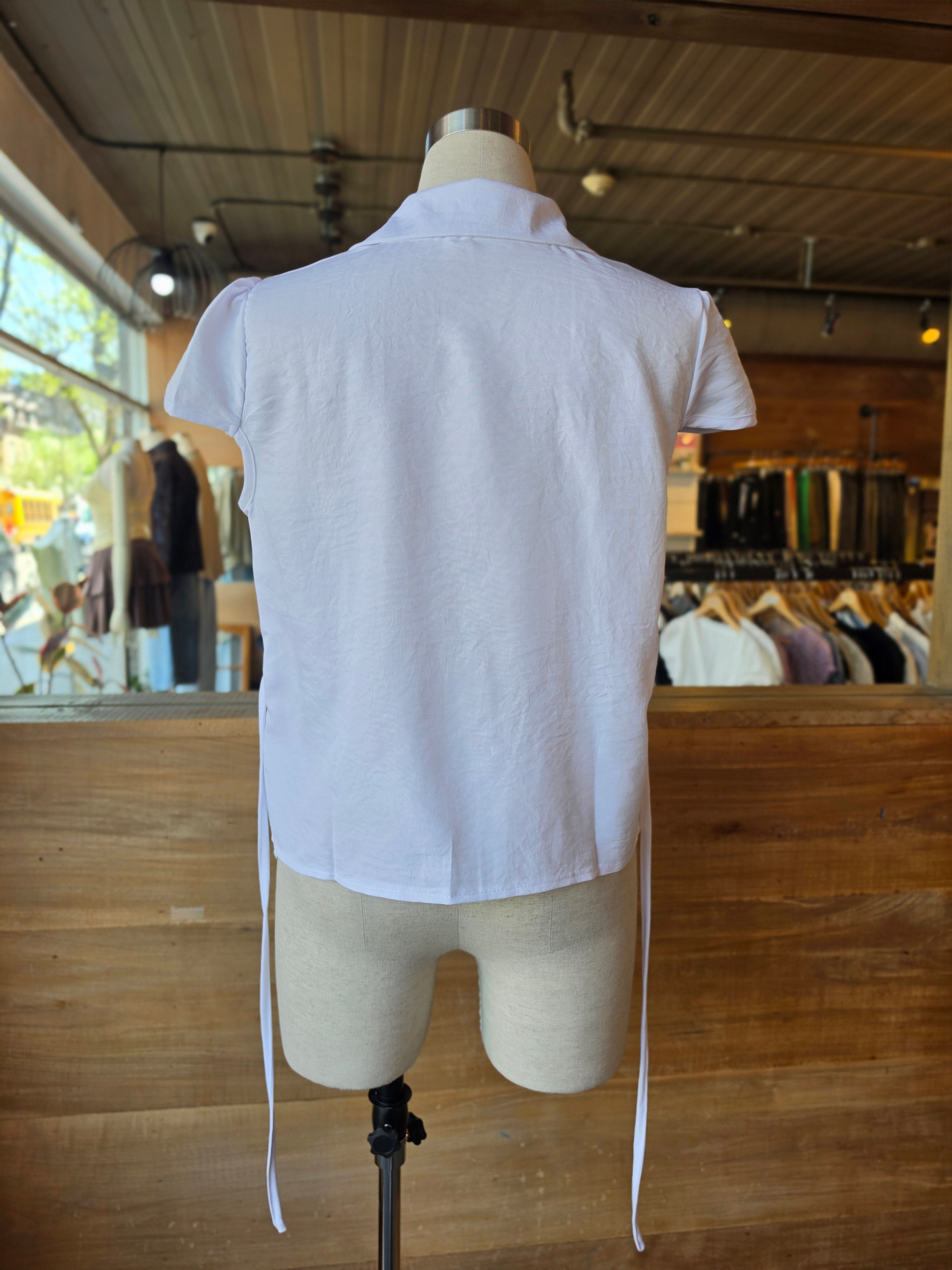 Market Stroll Ruched Tie-Back Blouse