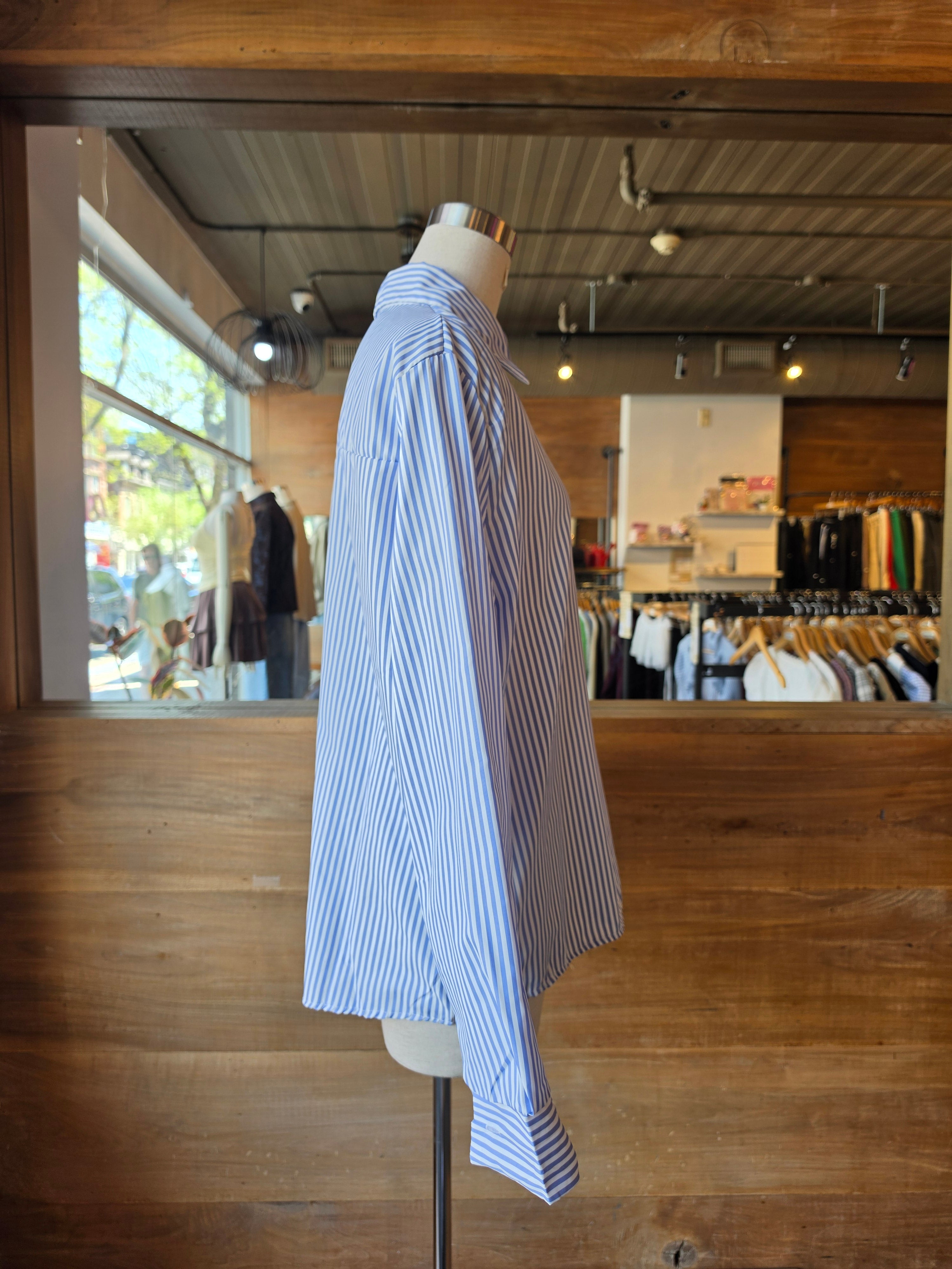 Editor Asymmetrical Striped Button-Up