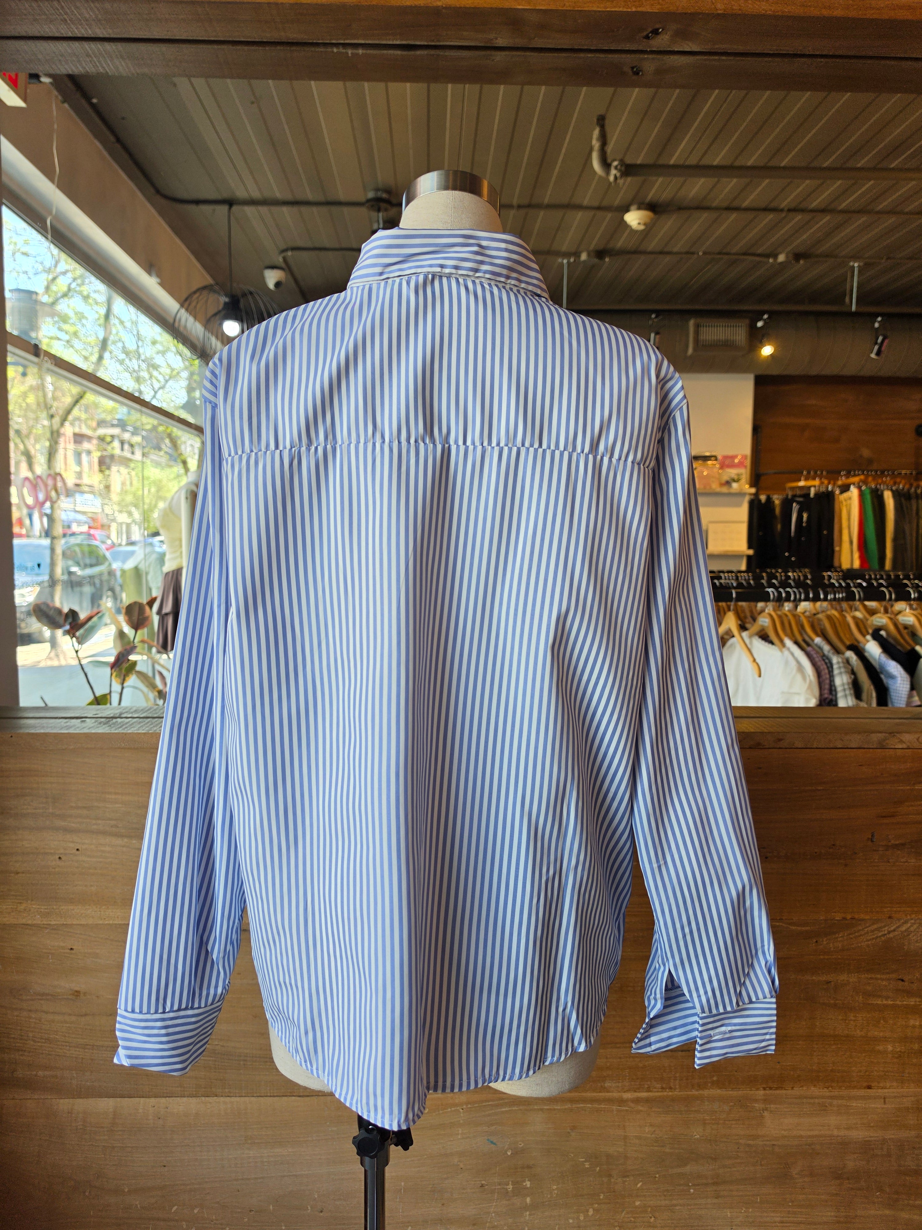 Editor Asymmetrical Striped Button-Up