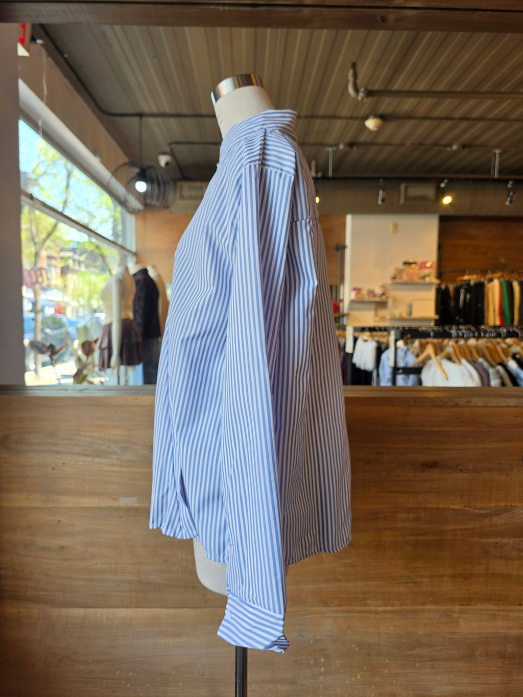 Editor Asymmetrical Striped Button-Up