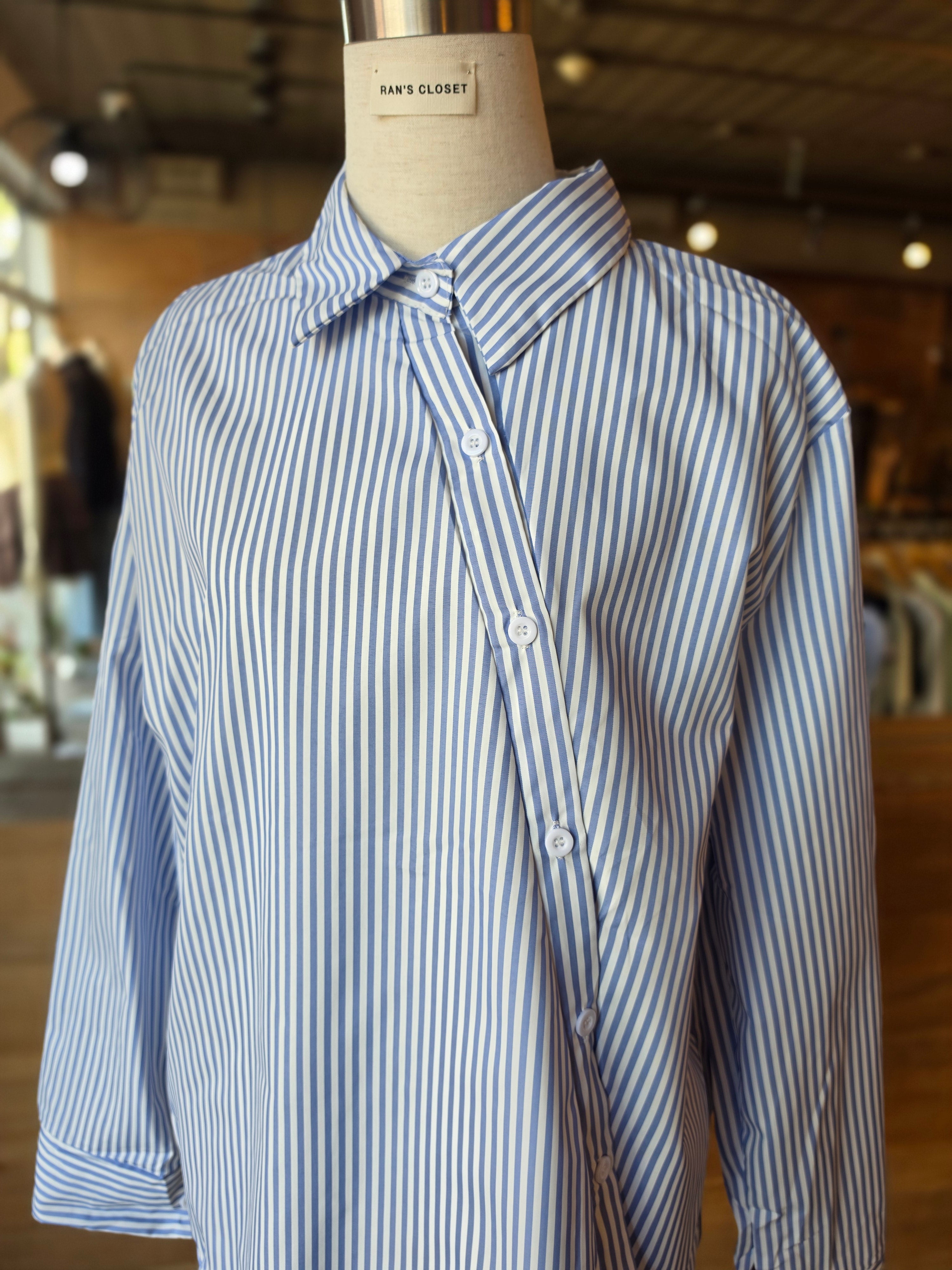 Editor Asymmetrical Striped Button-Up