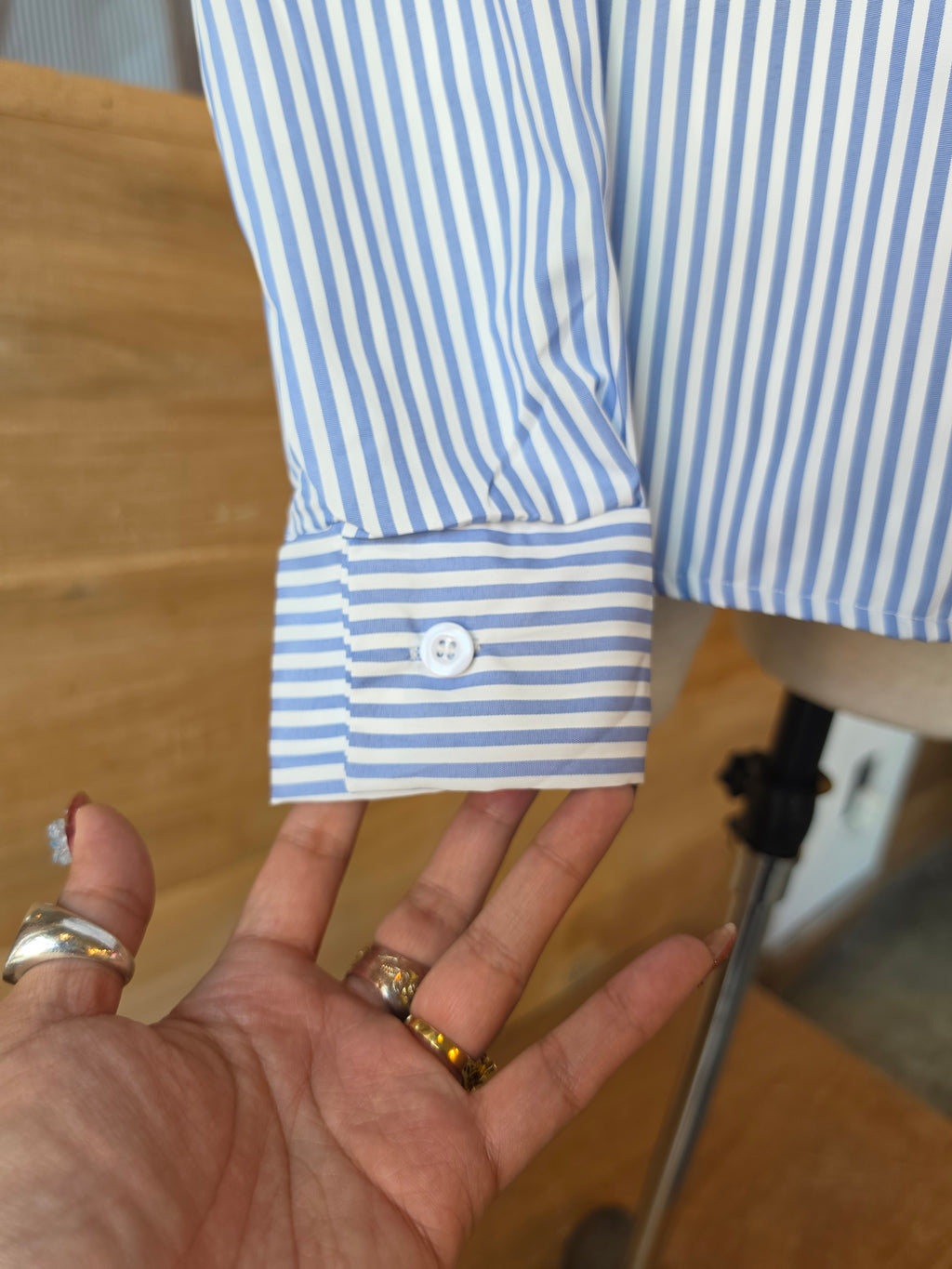 Editor Asymmetrical Striped Button-Up