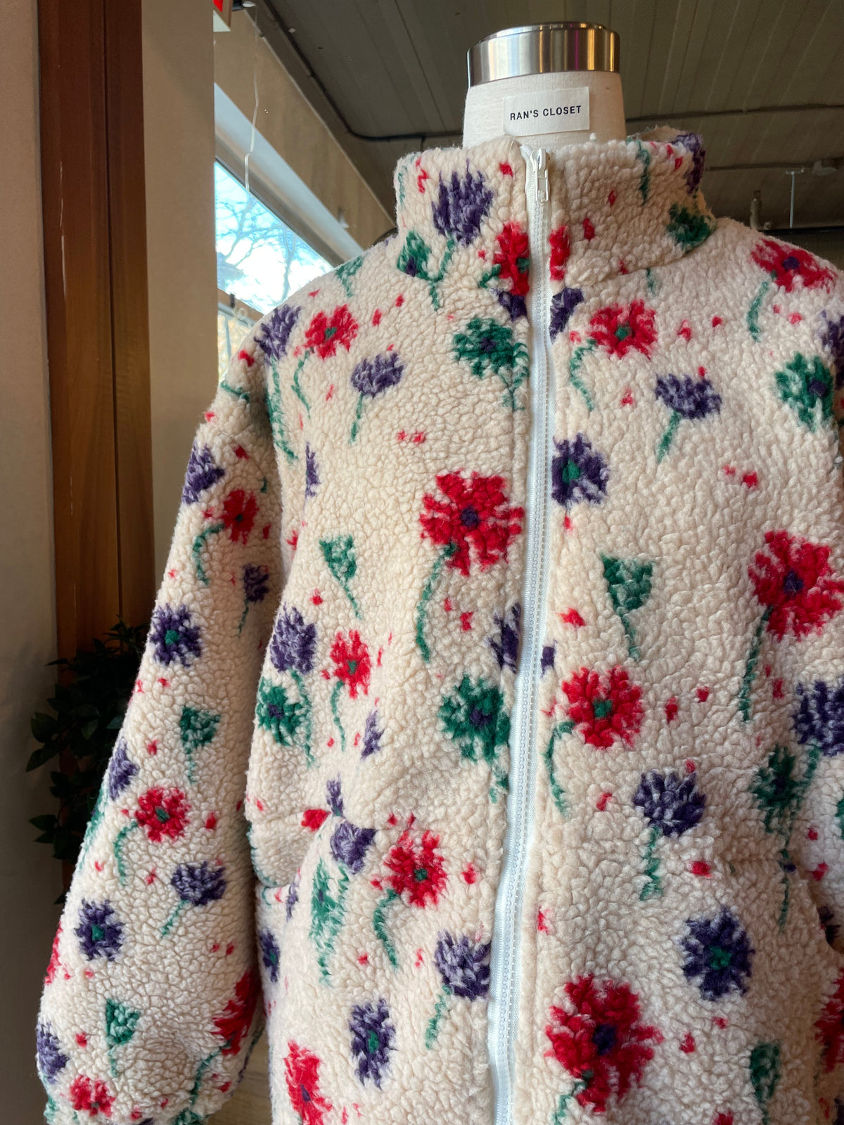 Flower Faux Sherpa Zip Up