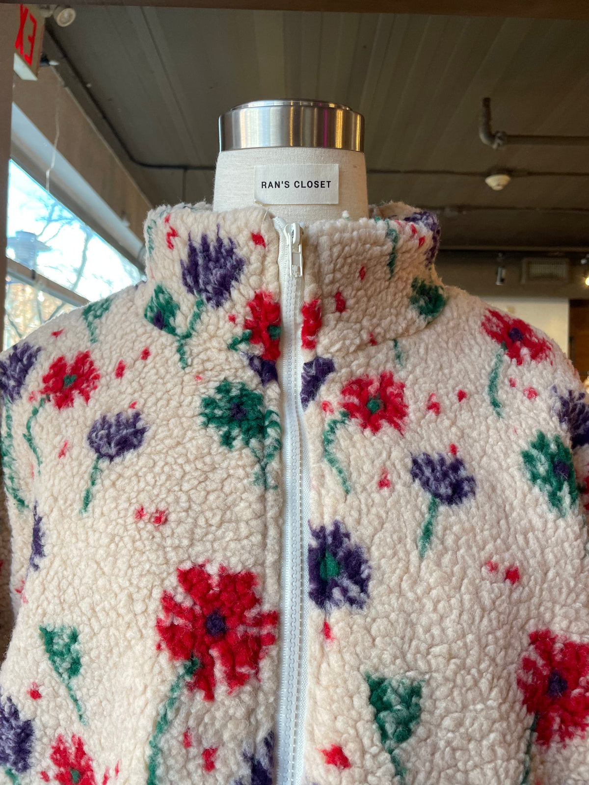Flower Faux Sherpa Zip Up