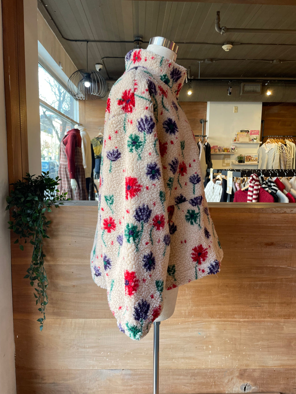 Flower Faux Sherpa Zip Up