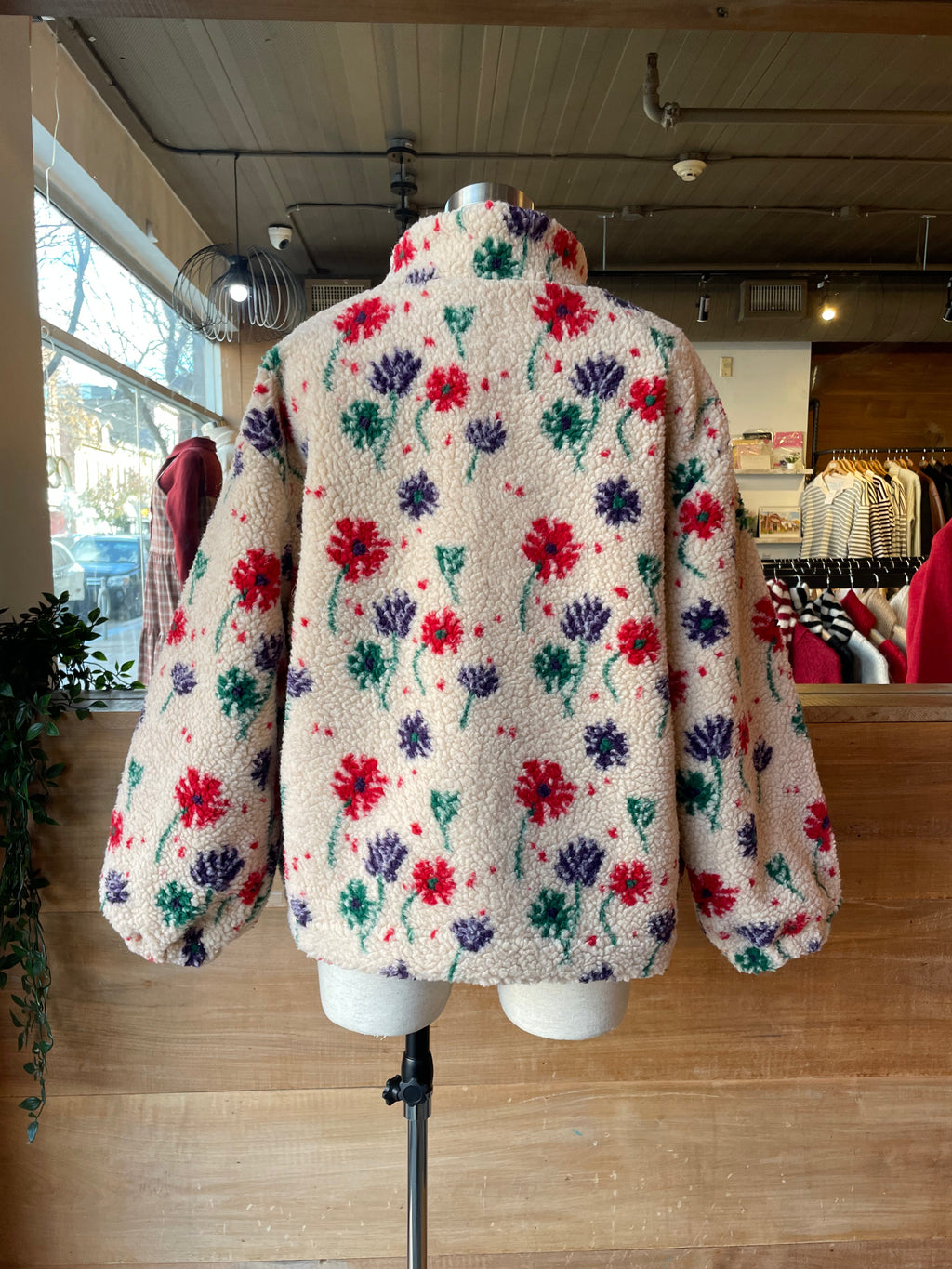 Flower Faux Sherpa Zip Up
