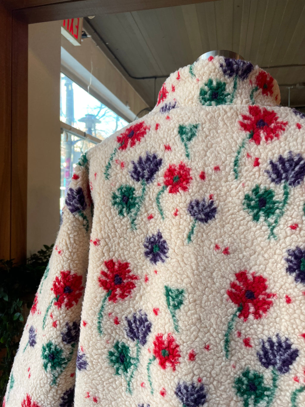 Flower Faux Sherpa Zip Up