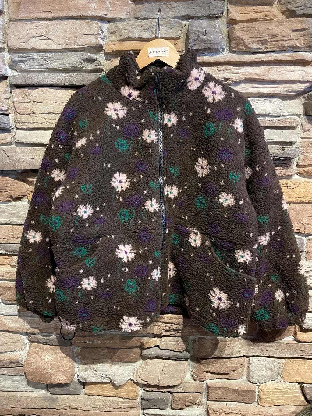 Flower Faux Sherpa Zip Up