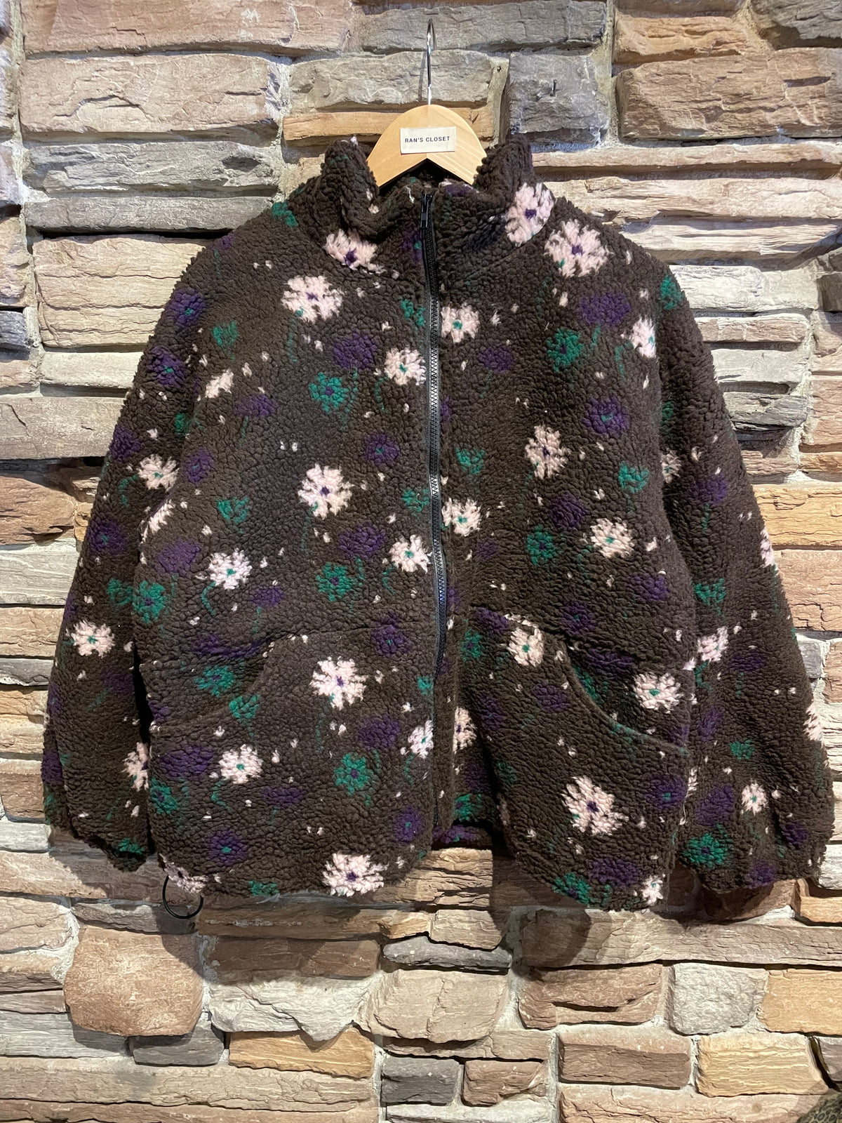 Flower Faux Sherpa Zip Up