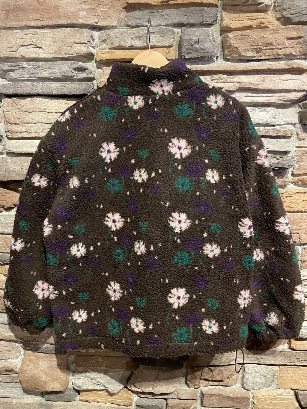 Flower Faux Sherpa Zip Up