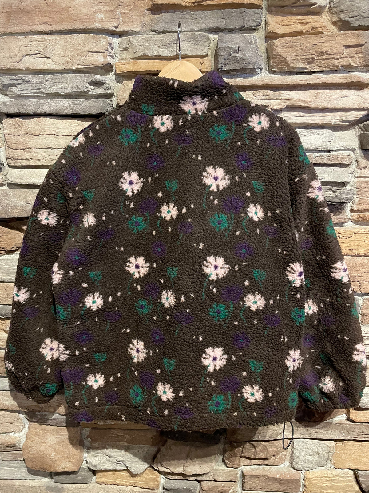 Flower Faux Sherpa Zip Up