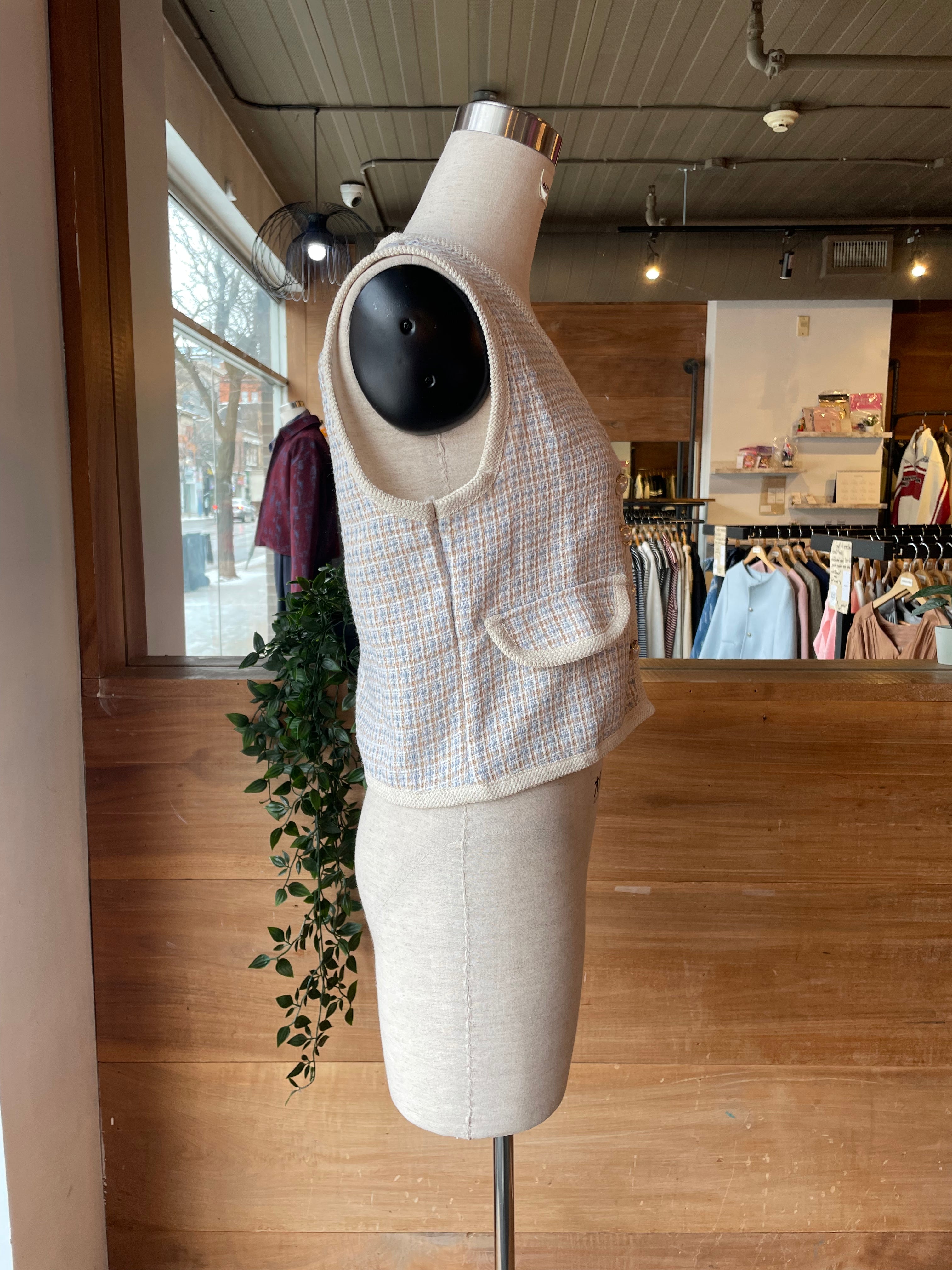 Cropped Vest with Decorative Buttons