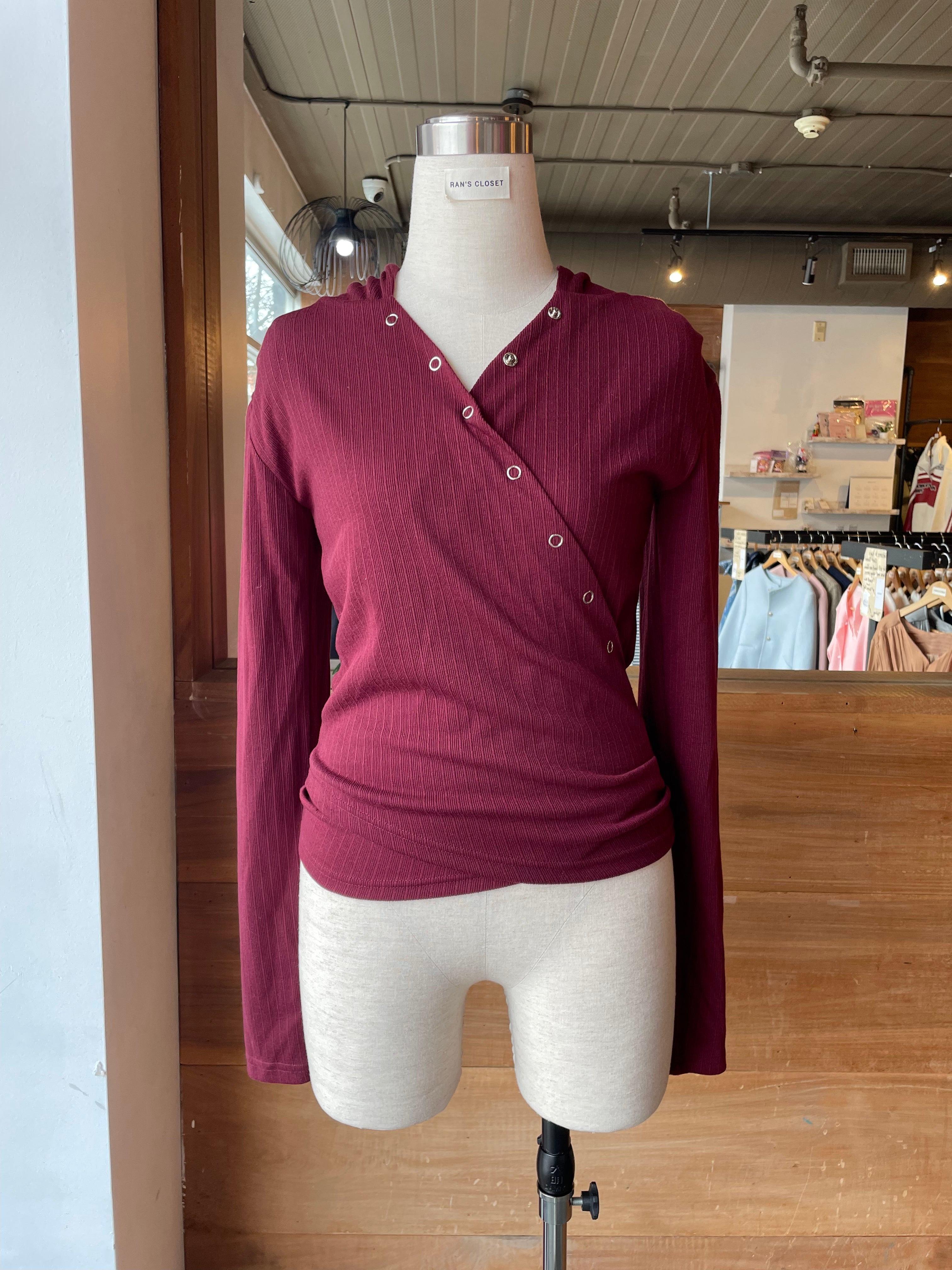 Snap Detail Hooded Top