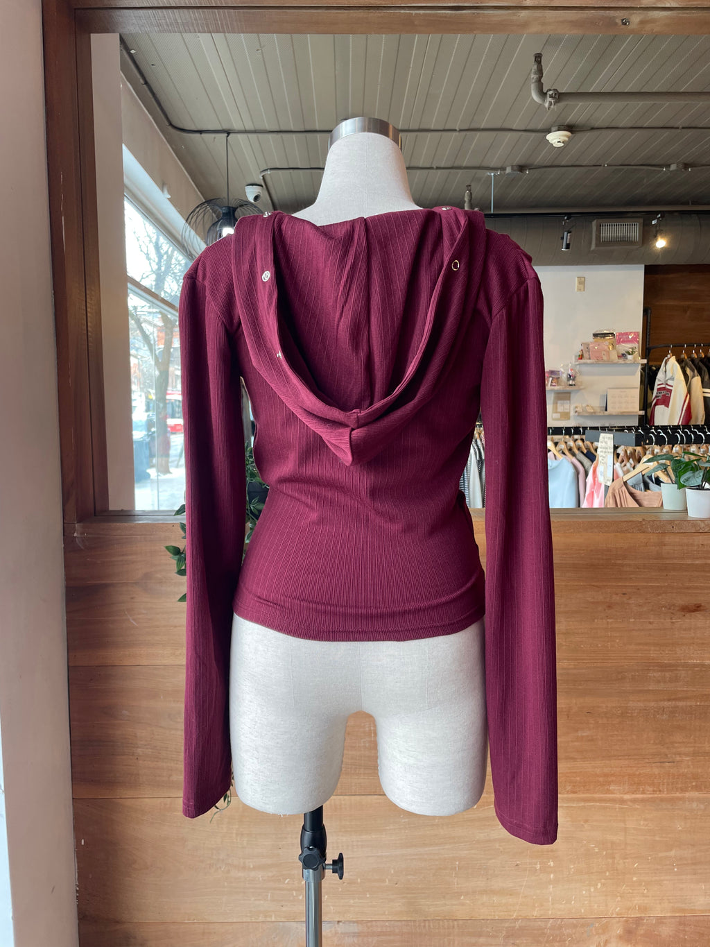 Snap Detail Hooded Top