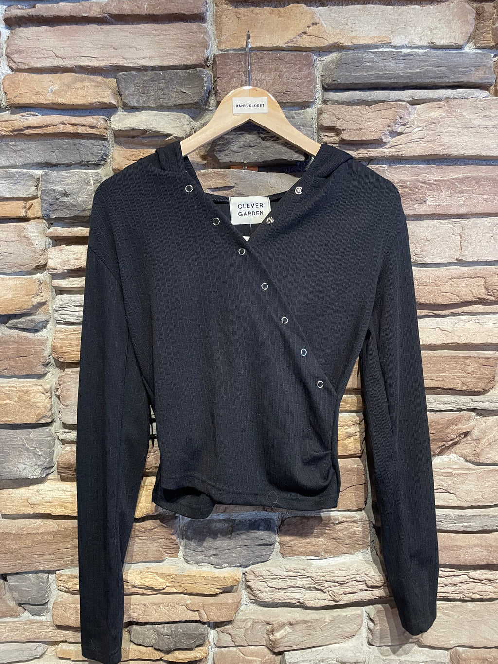 Snap Detail Hooded Top
