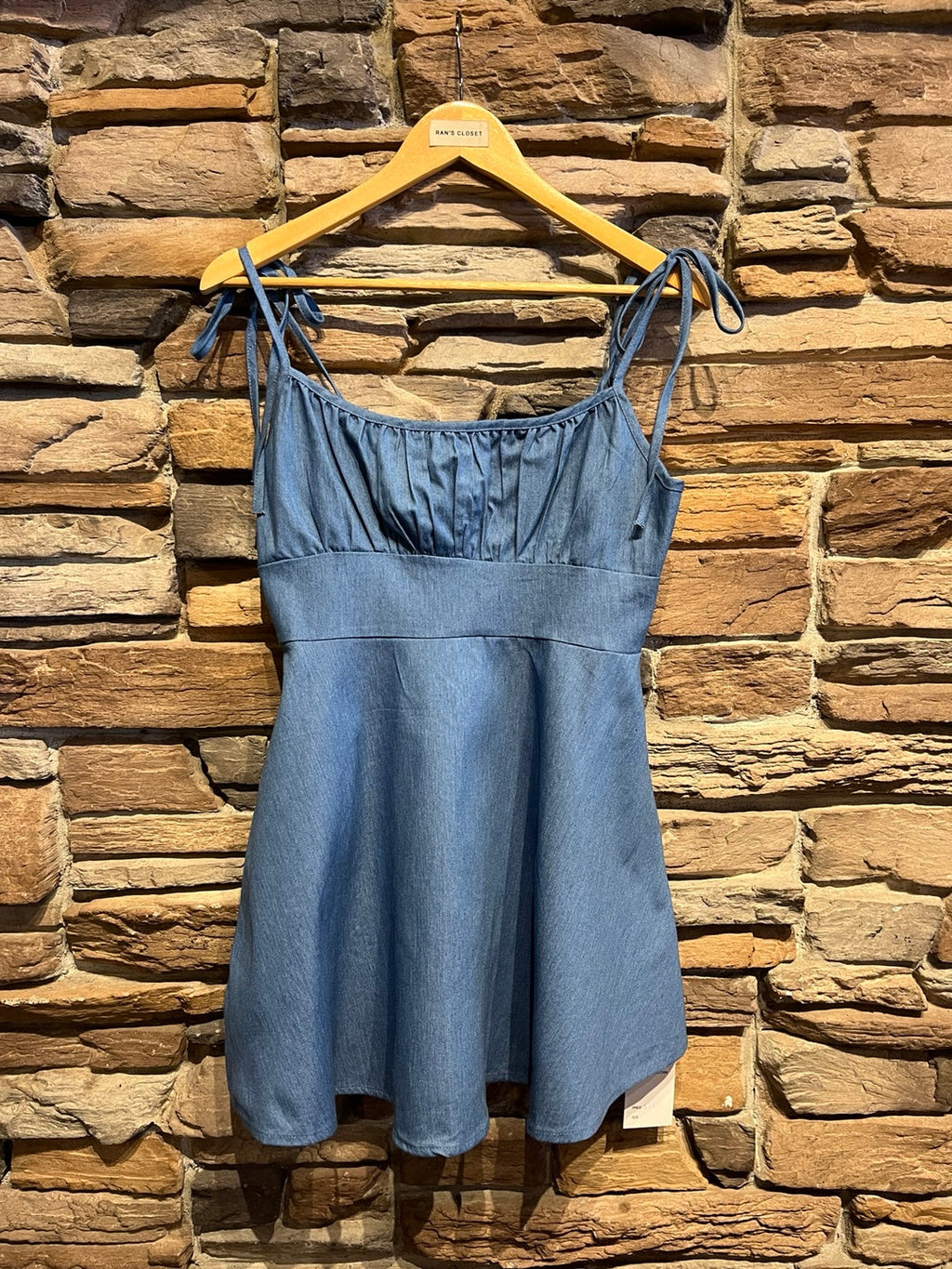 Mini Denim Dress with Tied Straps