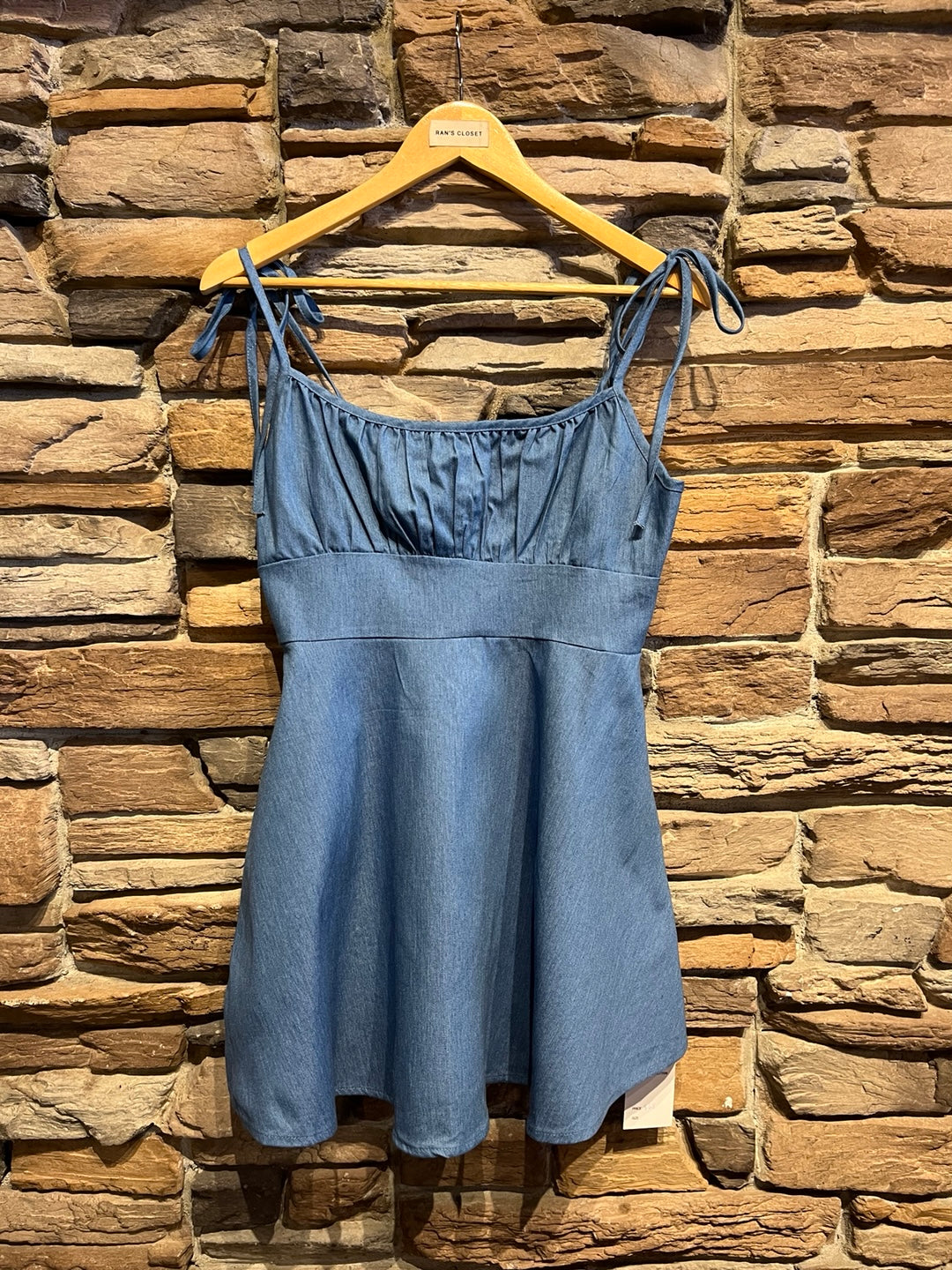 Mini Denim Dress with Tied Straps