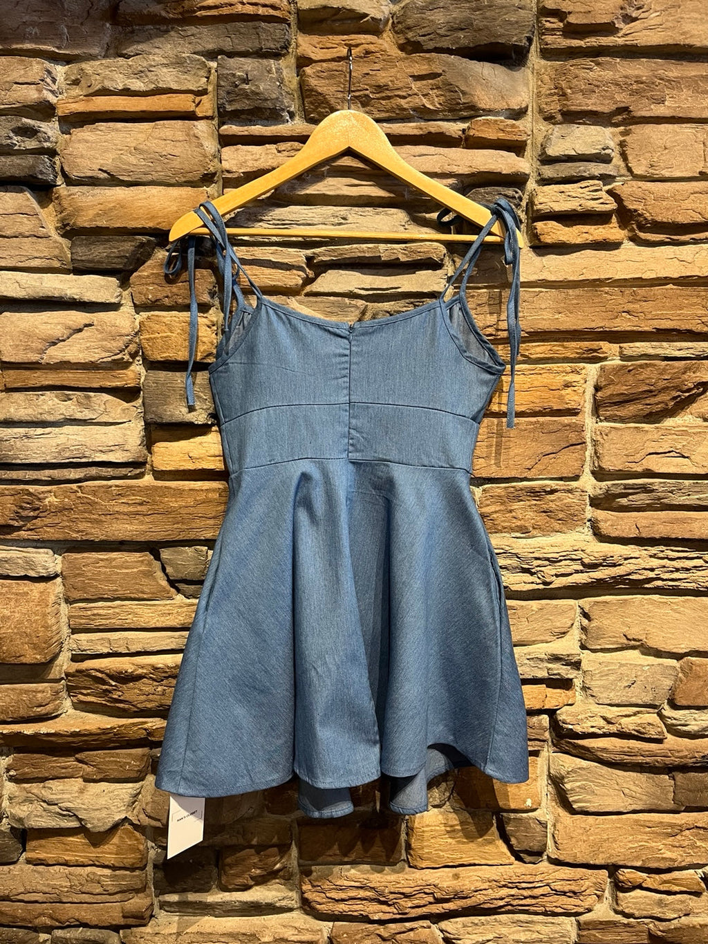 Mini Denim Dress with Tied Straps
