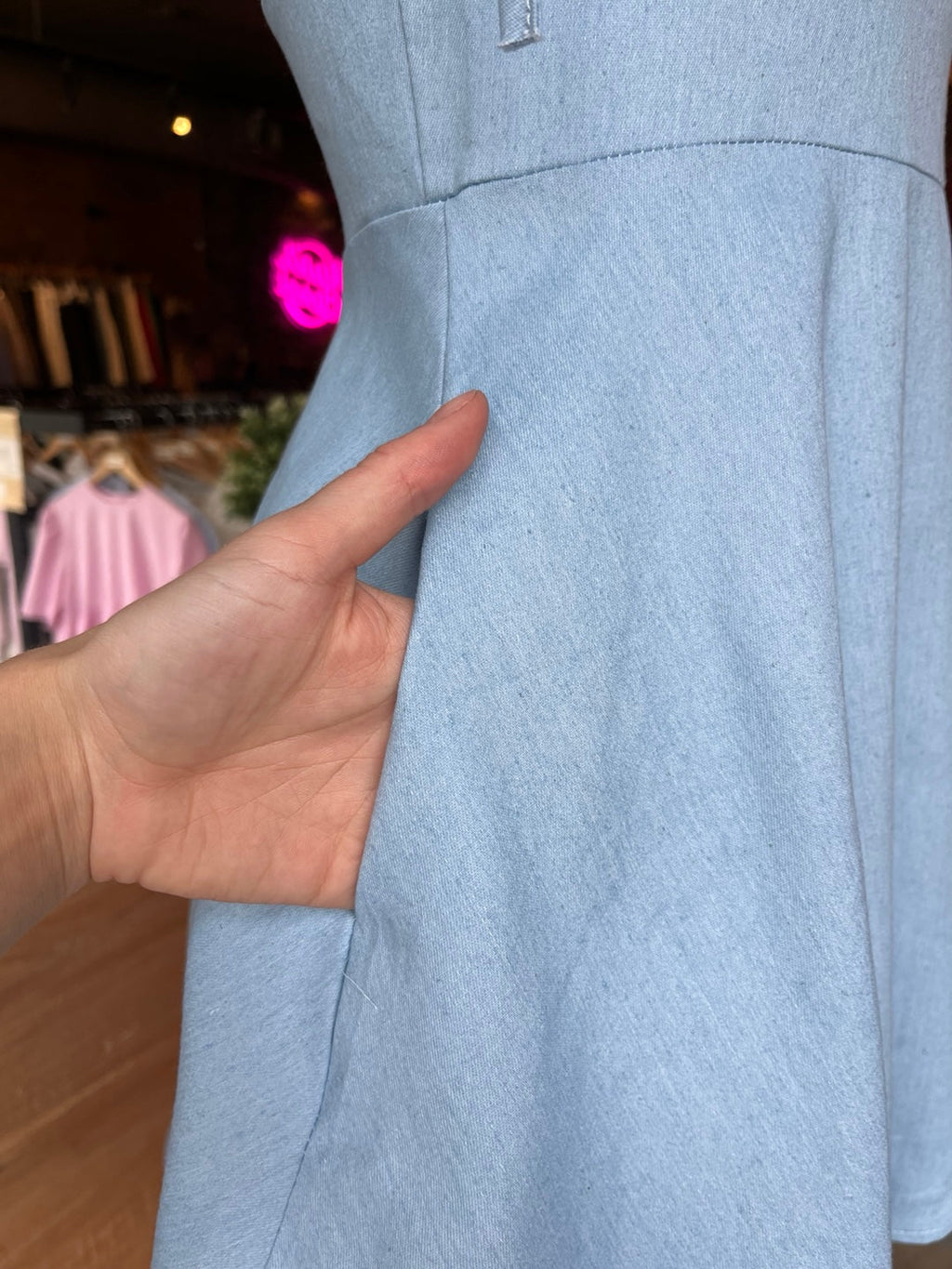 Mini Denim Dress with Tied Straps