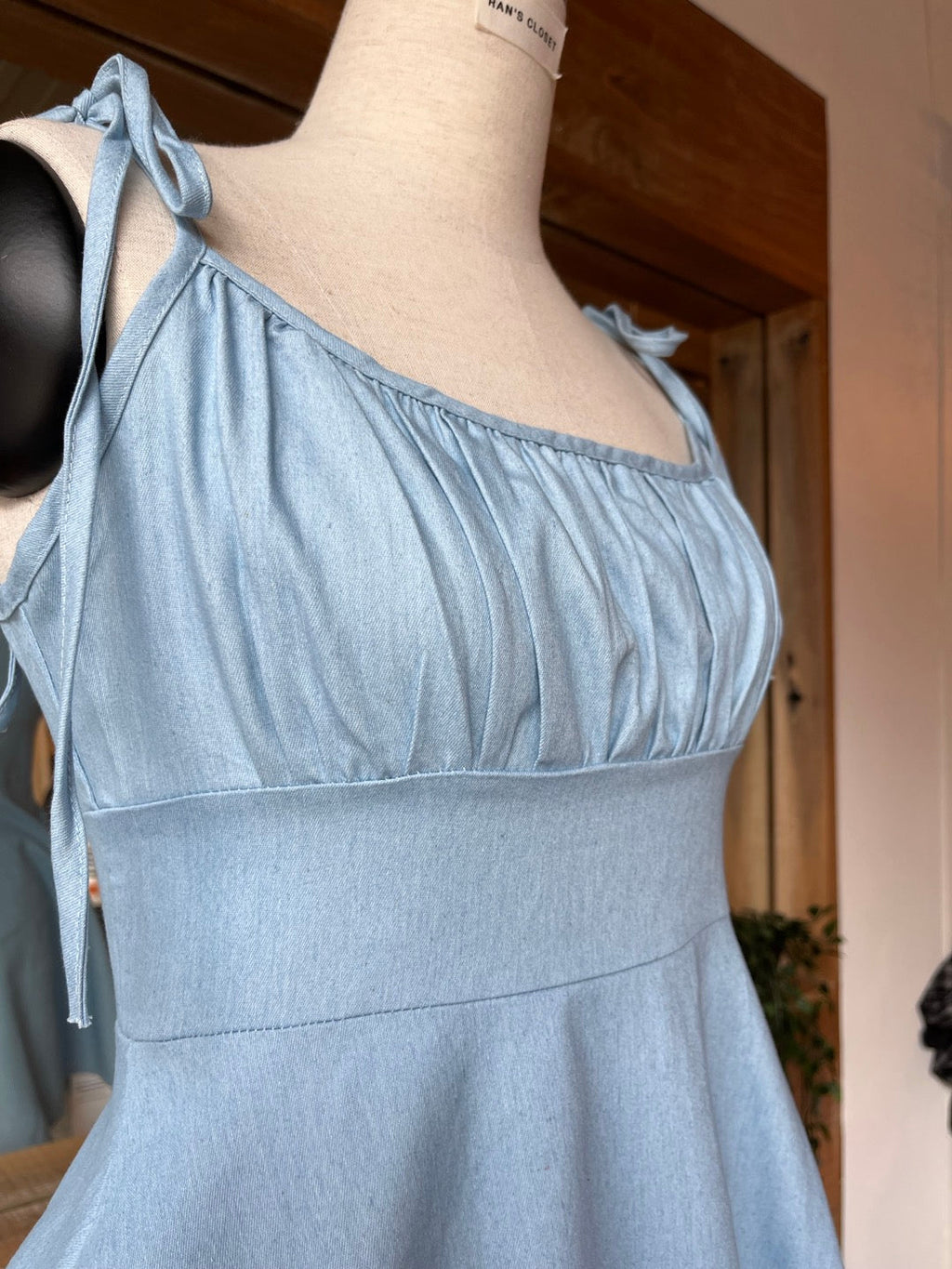 Mini Denim Dress with Tied Straps