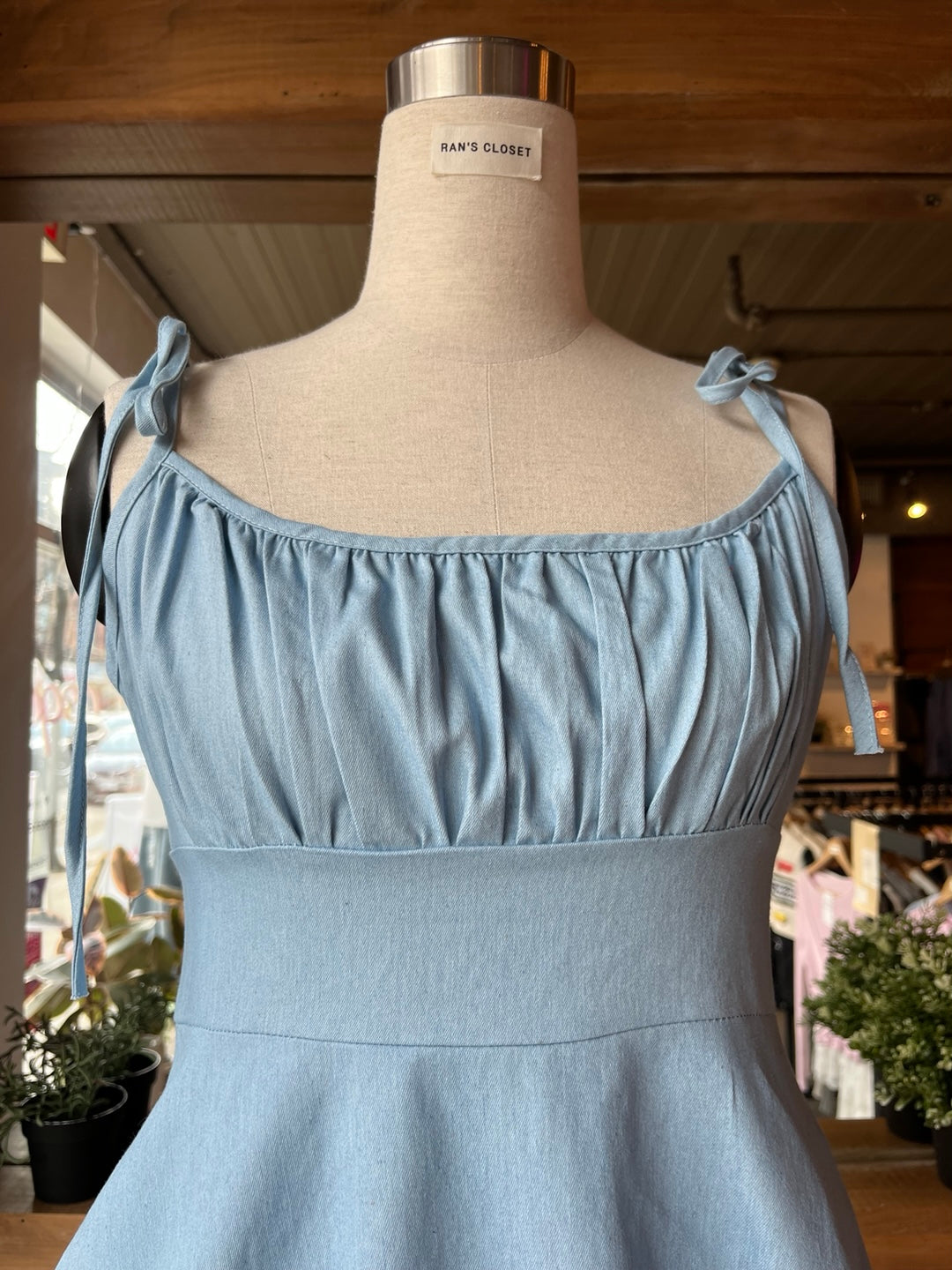 Mini Denim Dress with Tied Straps