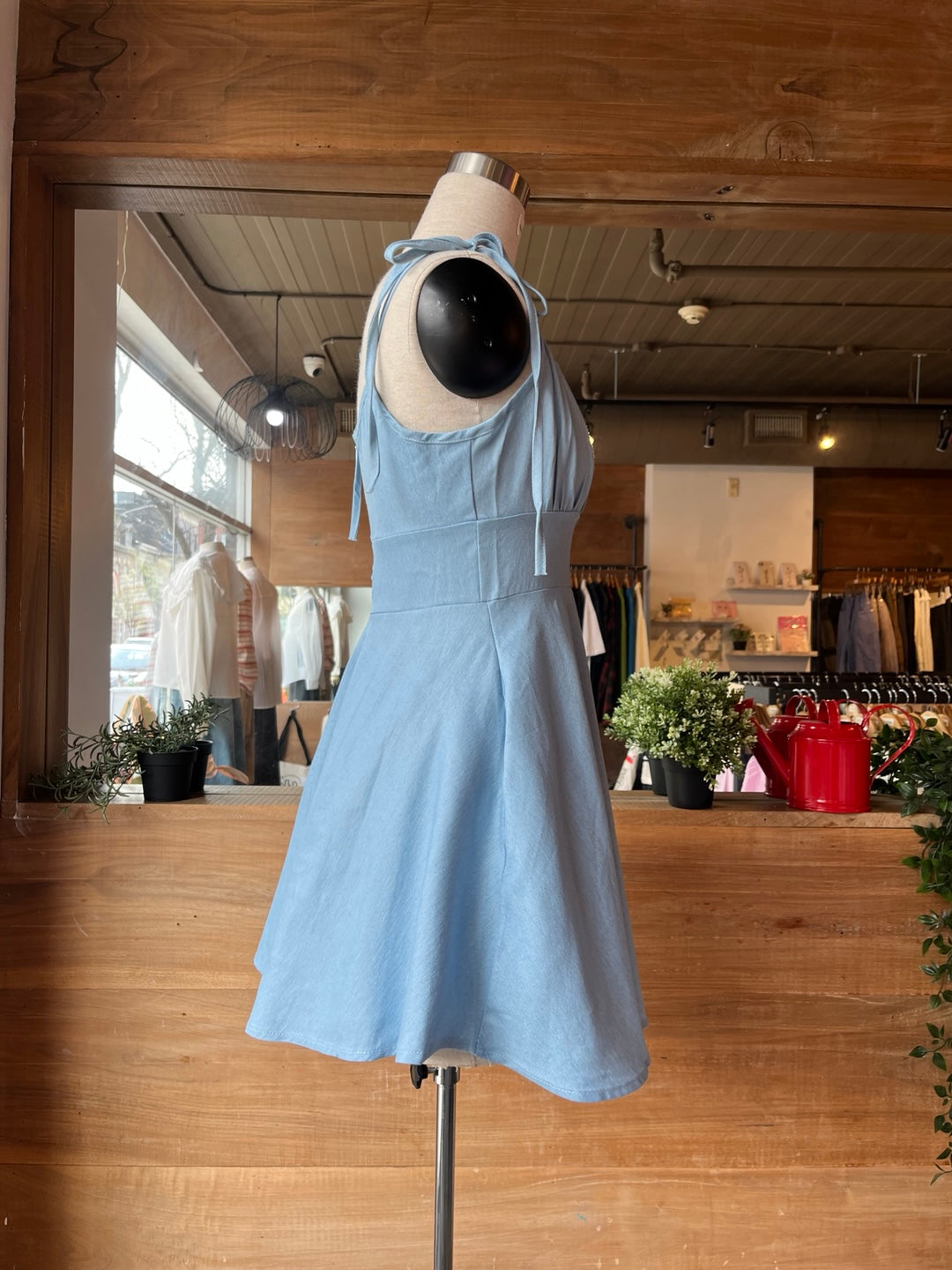 Mini Denim Dress with Tied Straps