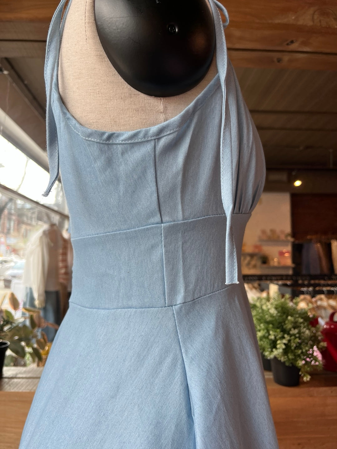 Mini Denim Dress with Tied Straps