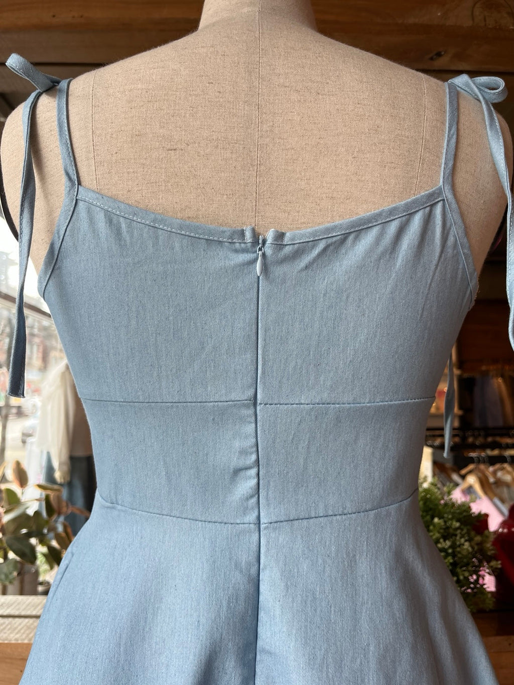 Mini Denim Dress with Tied Straps