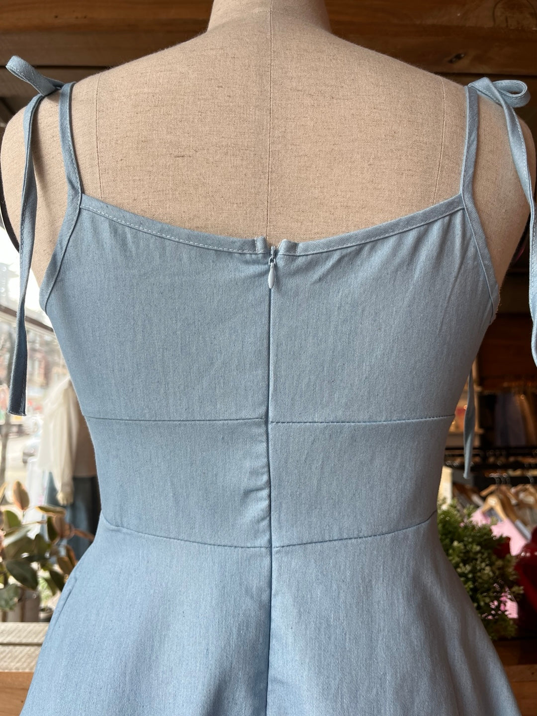 Mini Denim Dress with Tied Straps
