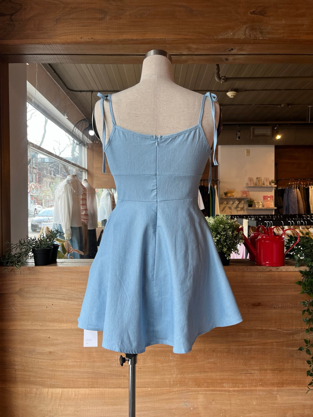 Mini Denim Dress with Tied Straps