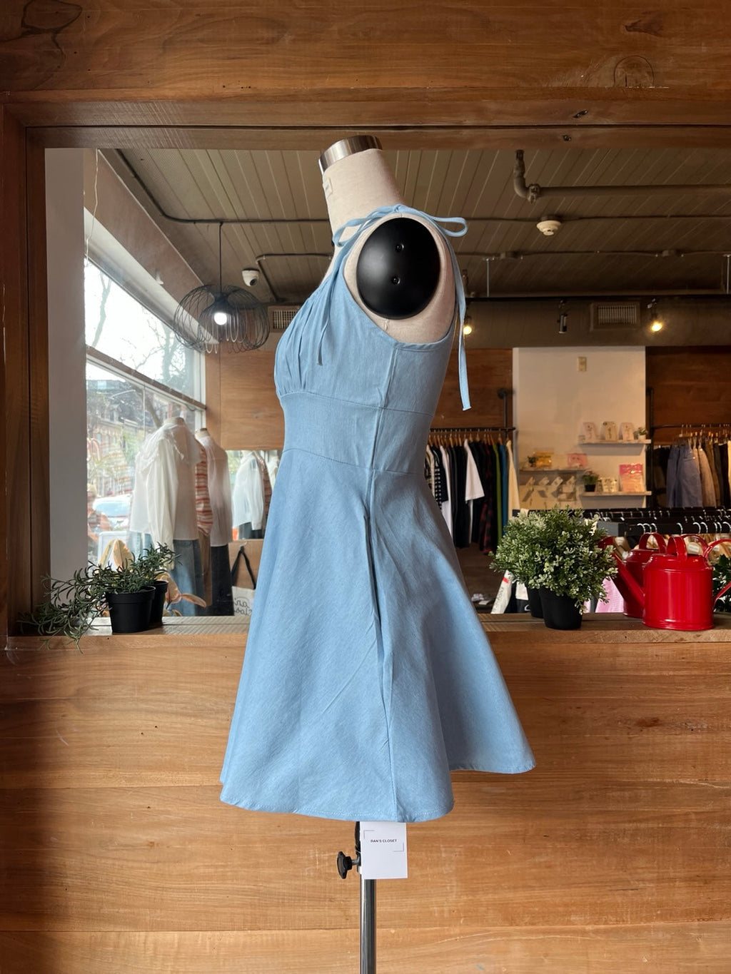 Mini Denim Dress with Tied Straps