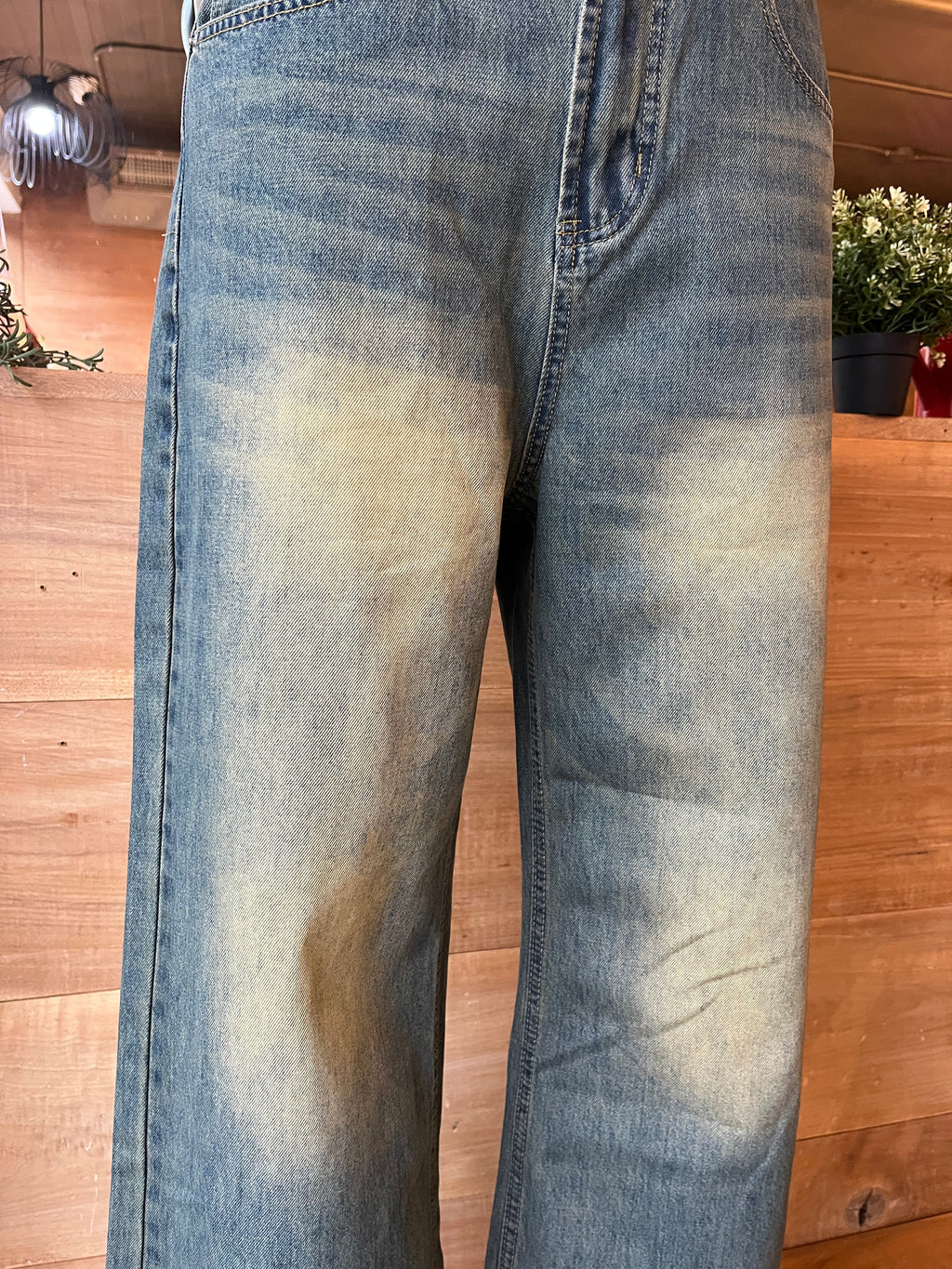 Green Wash Wide Leg Jeans