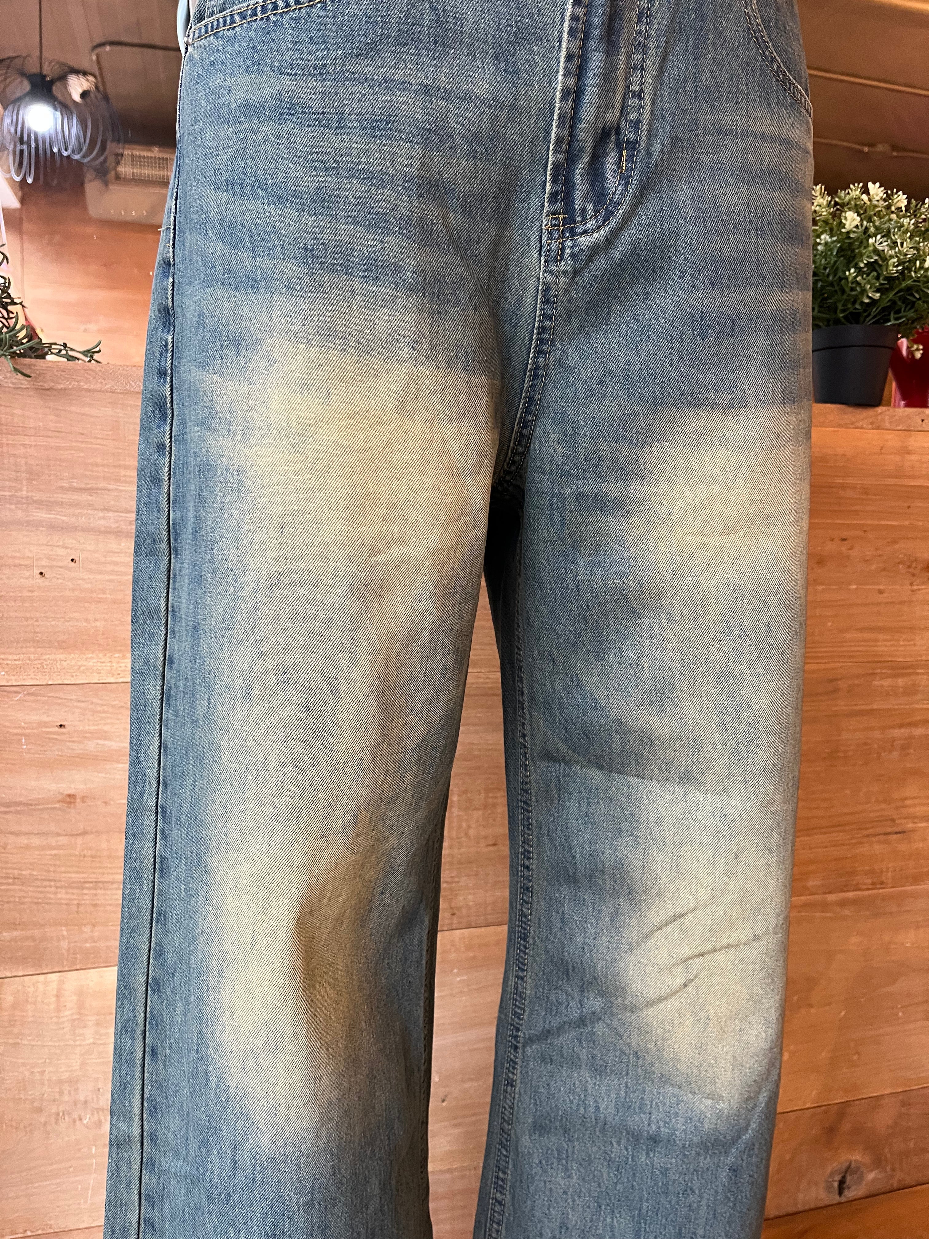 Green Wash Wide Leg Jeans