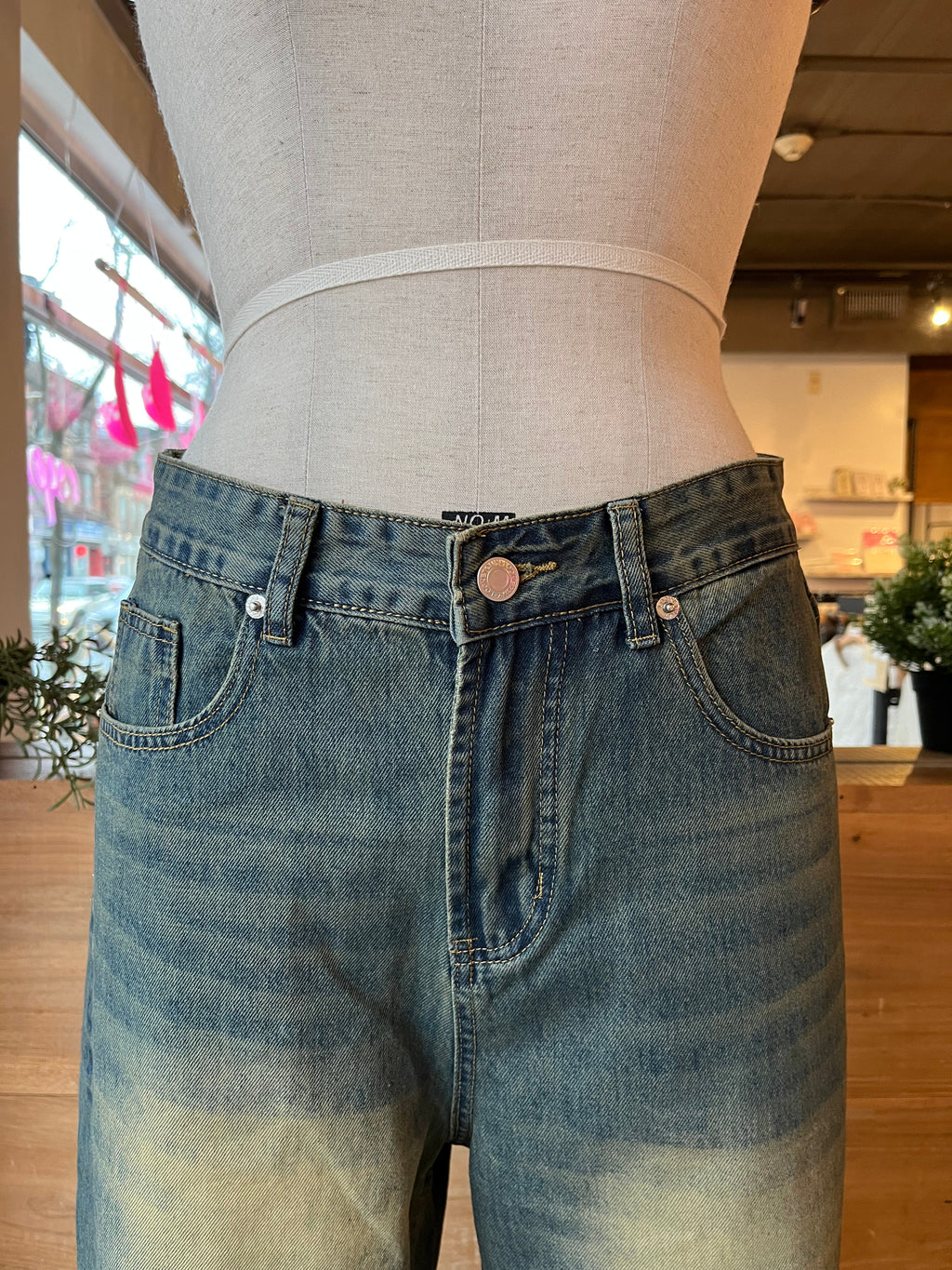 Green Wash Wide Leg Jeans