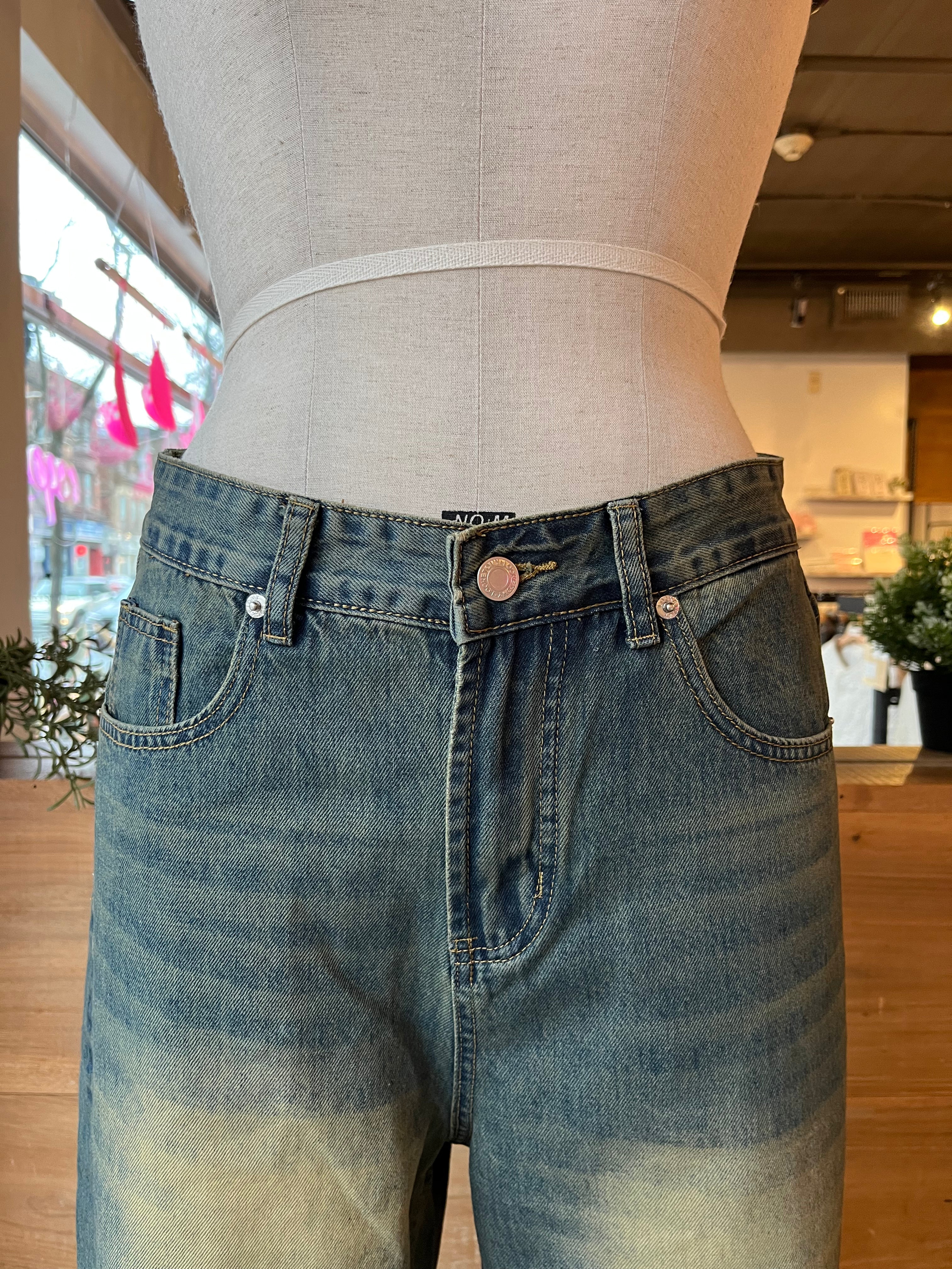 Green Wash Wide Leg Jeans
