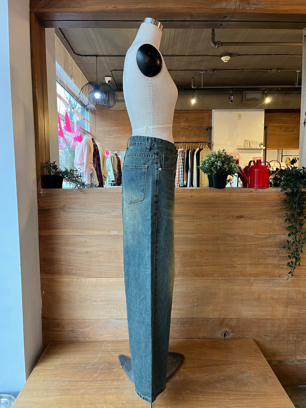 Green Wash Wide Leg Jeans