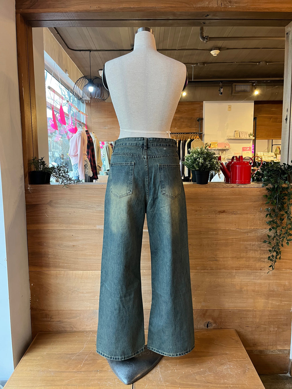 Green Wash Wide Leg Jeans