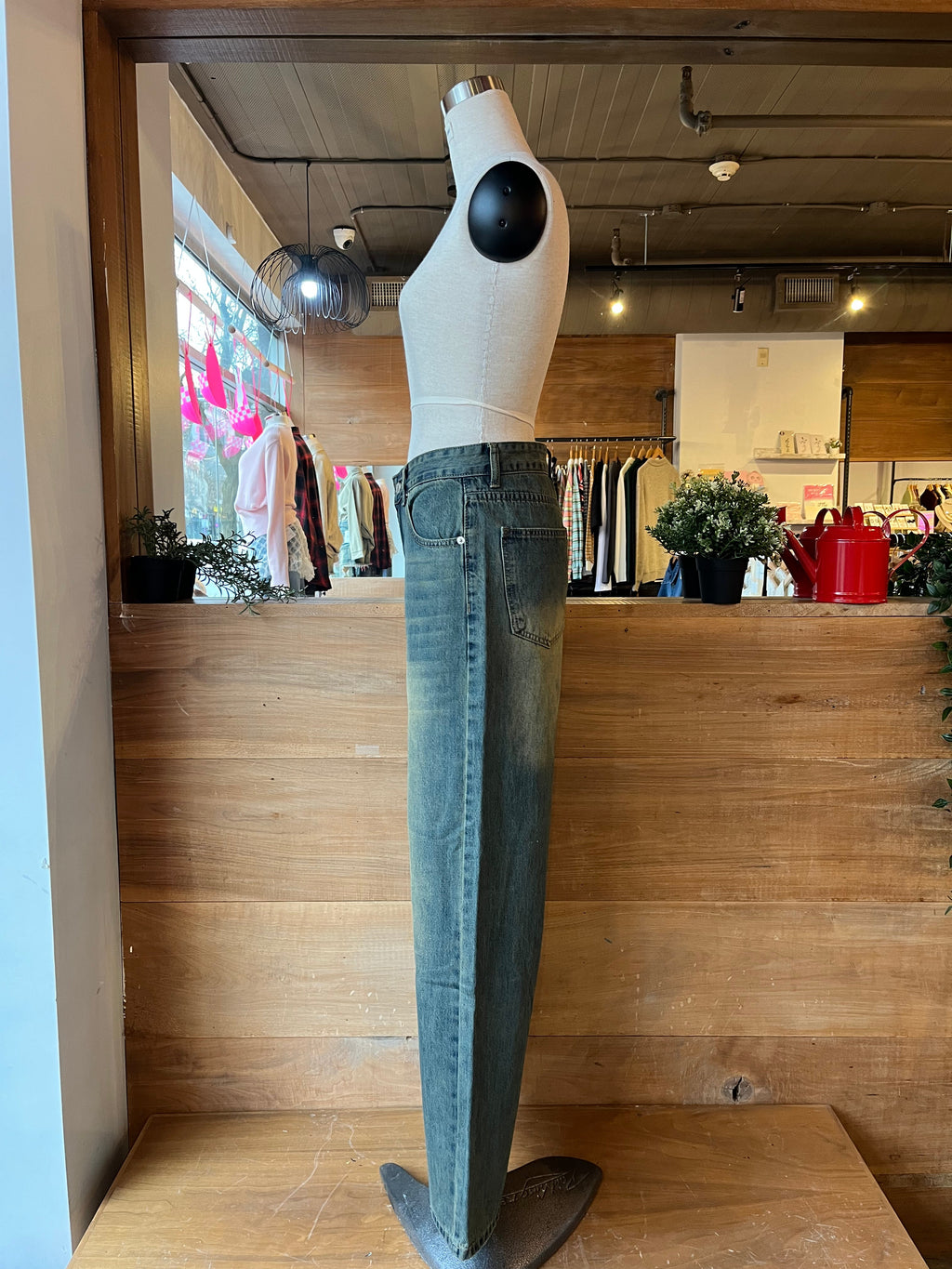 Green Wash Wide Leg Jeans