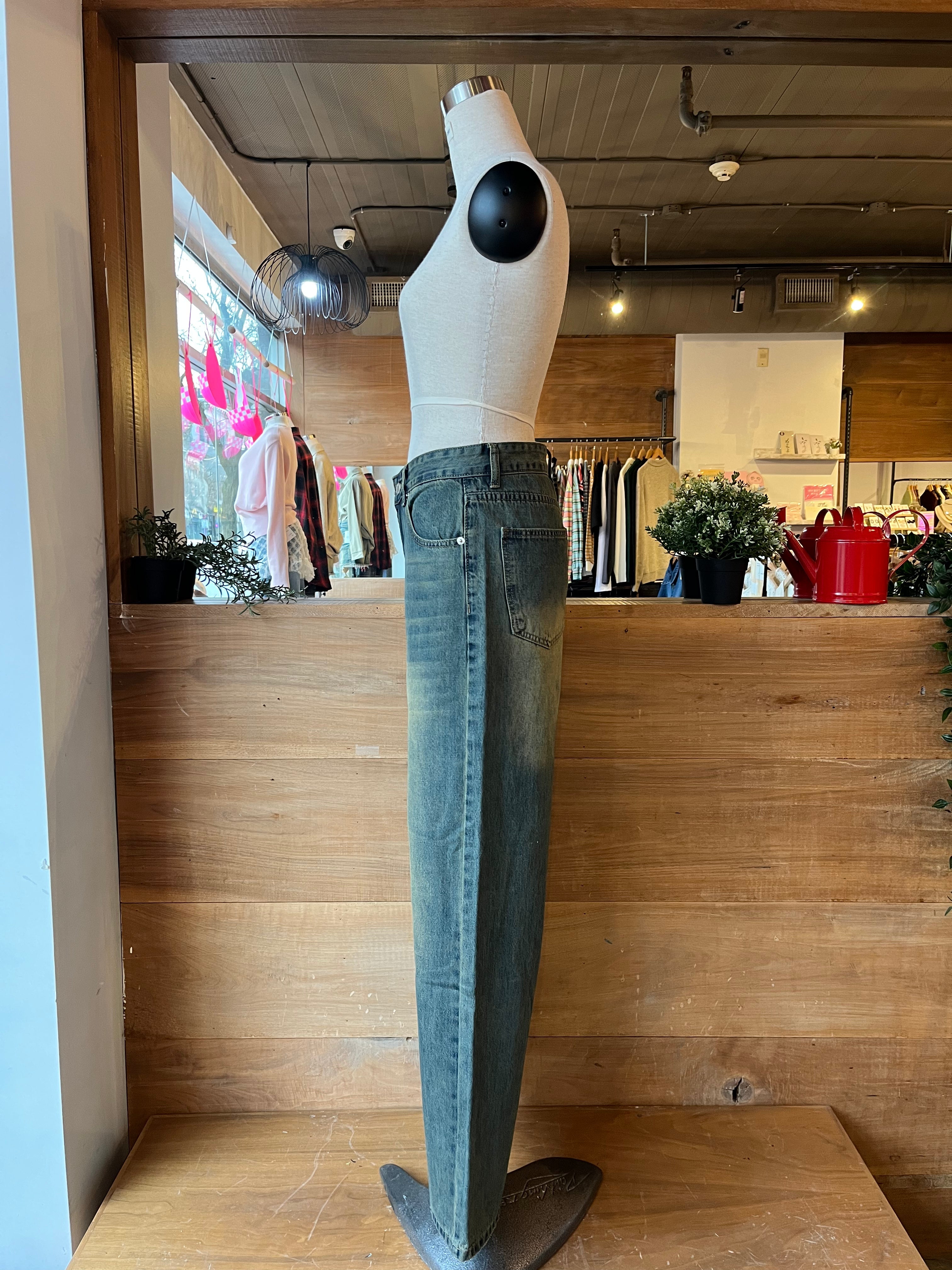 Green Wash Wide Leg Jeans