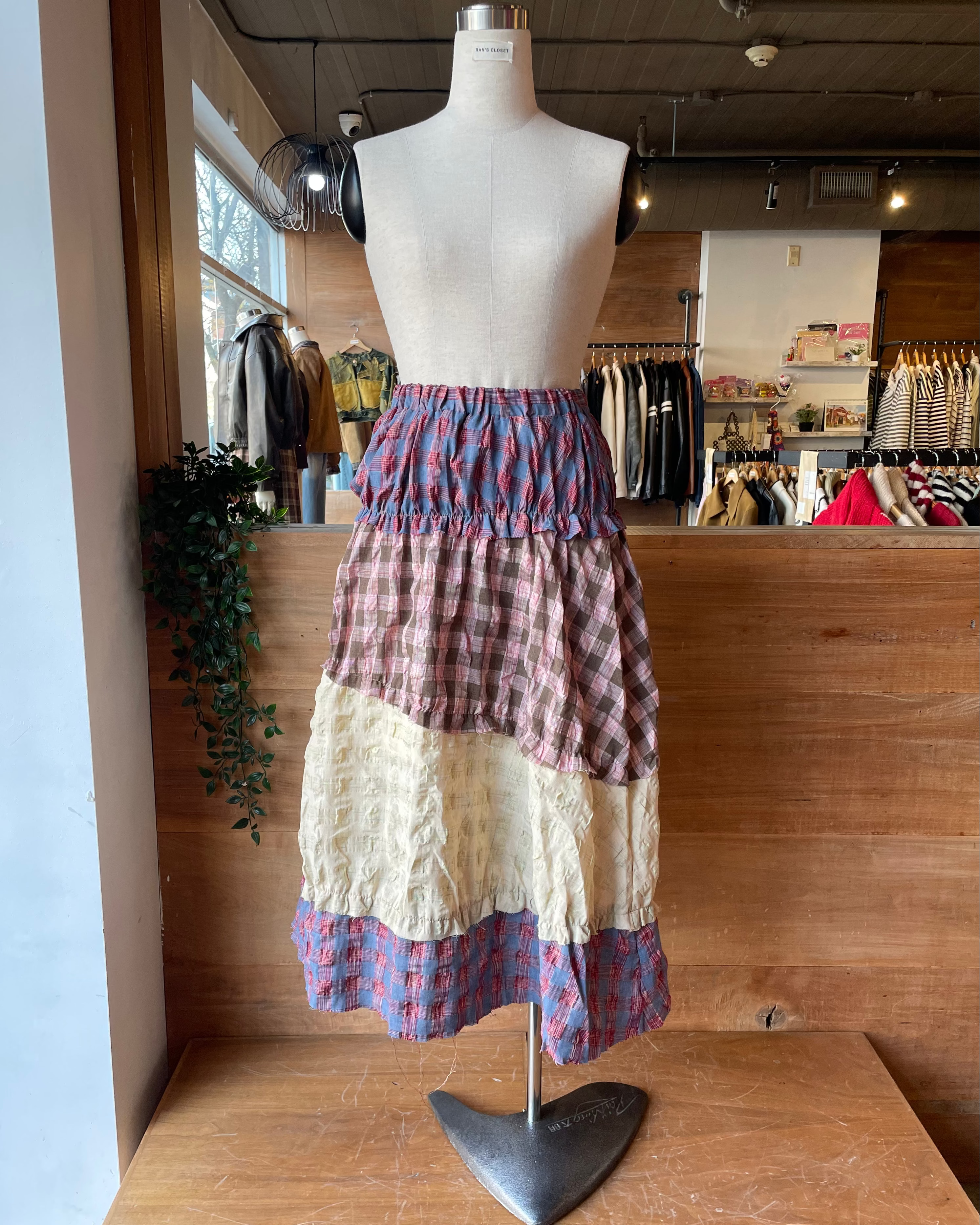 Tiered Plaid Maxi Skirt with Raw Hems