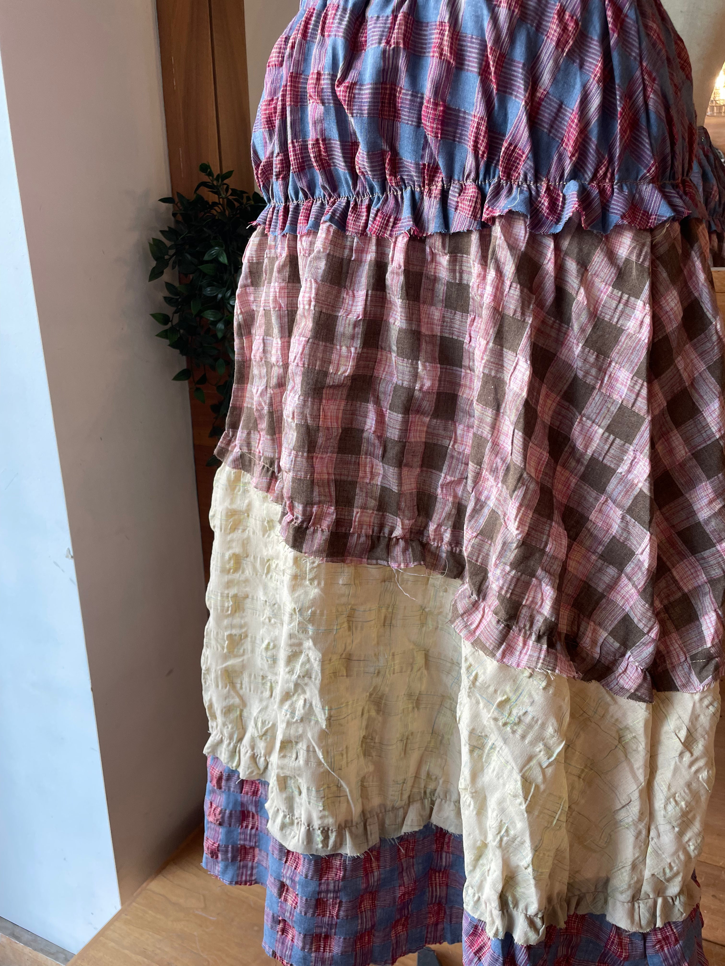 Tiered Plaid Maxi Skirt with Raw Hems