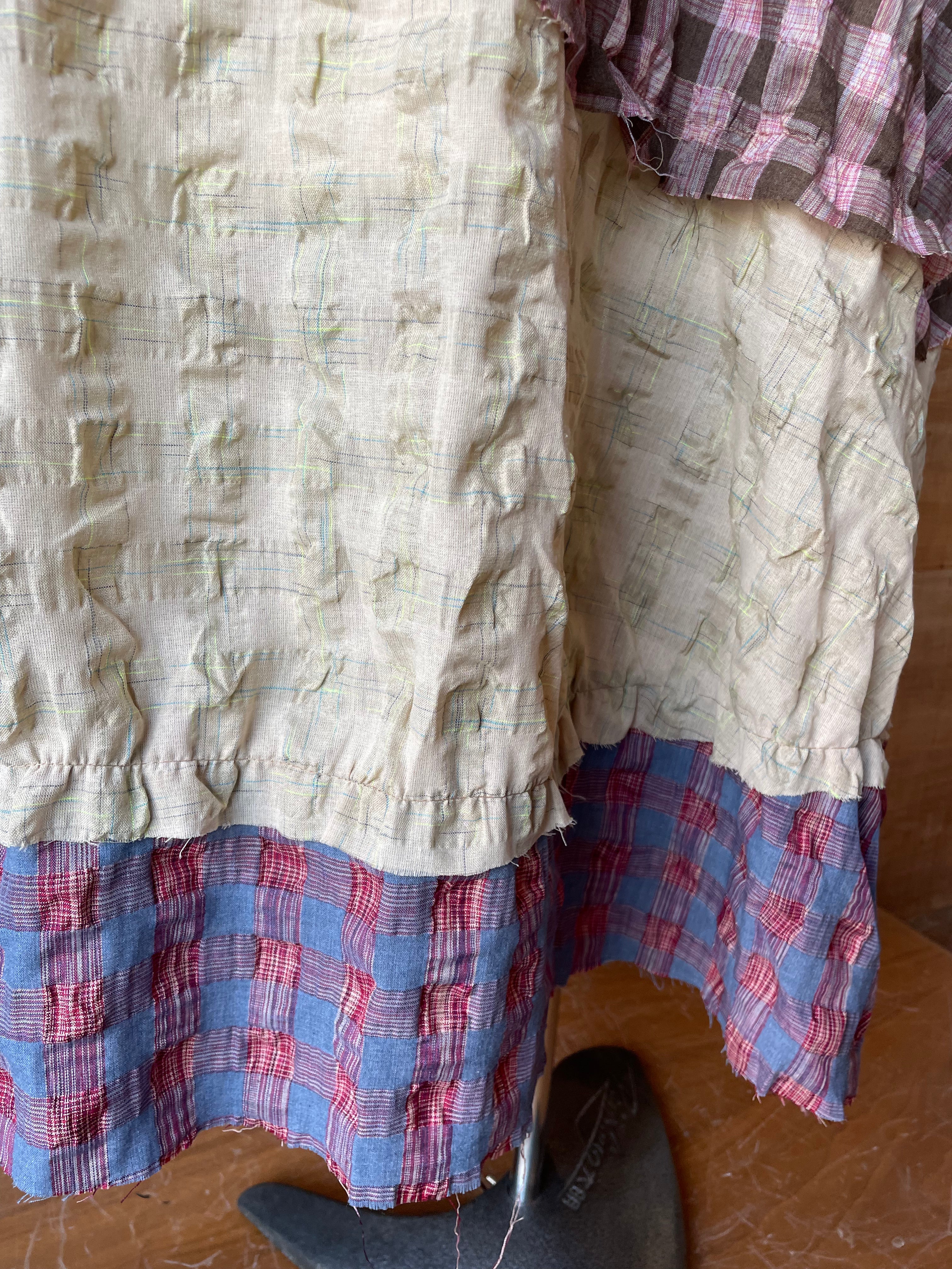 Tiered Plaid Maxi Skirt with Raw Hems