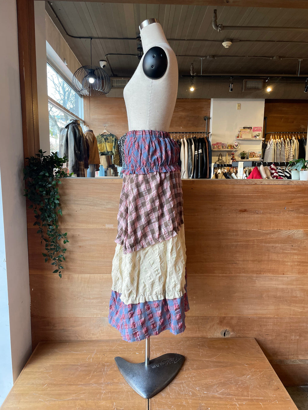Tiered Plaid Maxi Skirt with Raw Hems