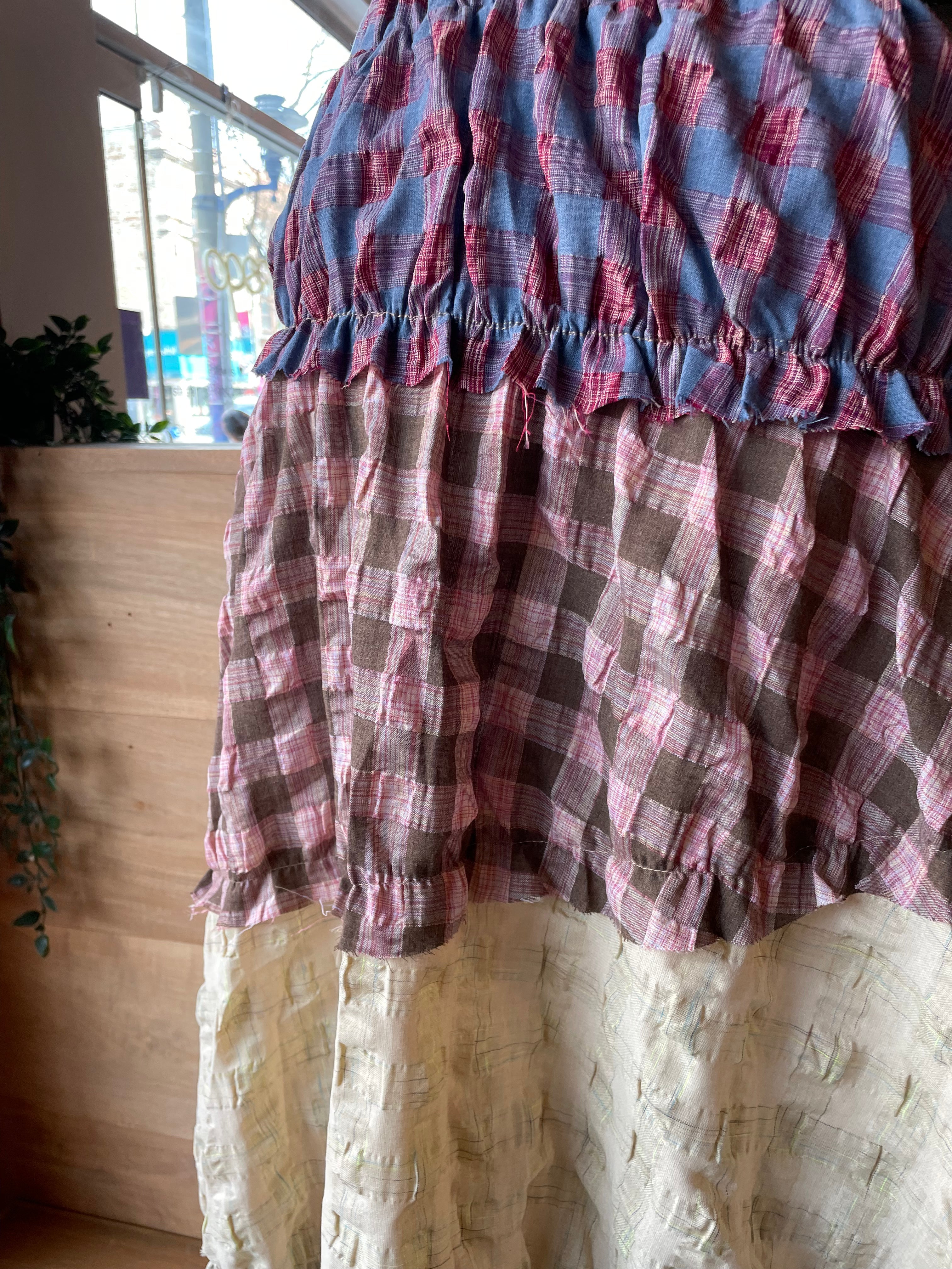 Tiered Plaid Maxi Skirt with Raw Hems