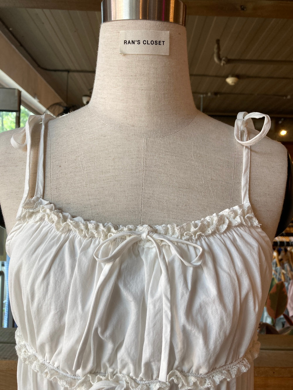 white shirred ruffle dress